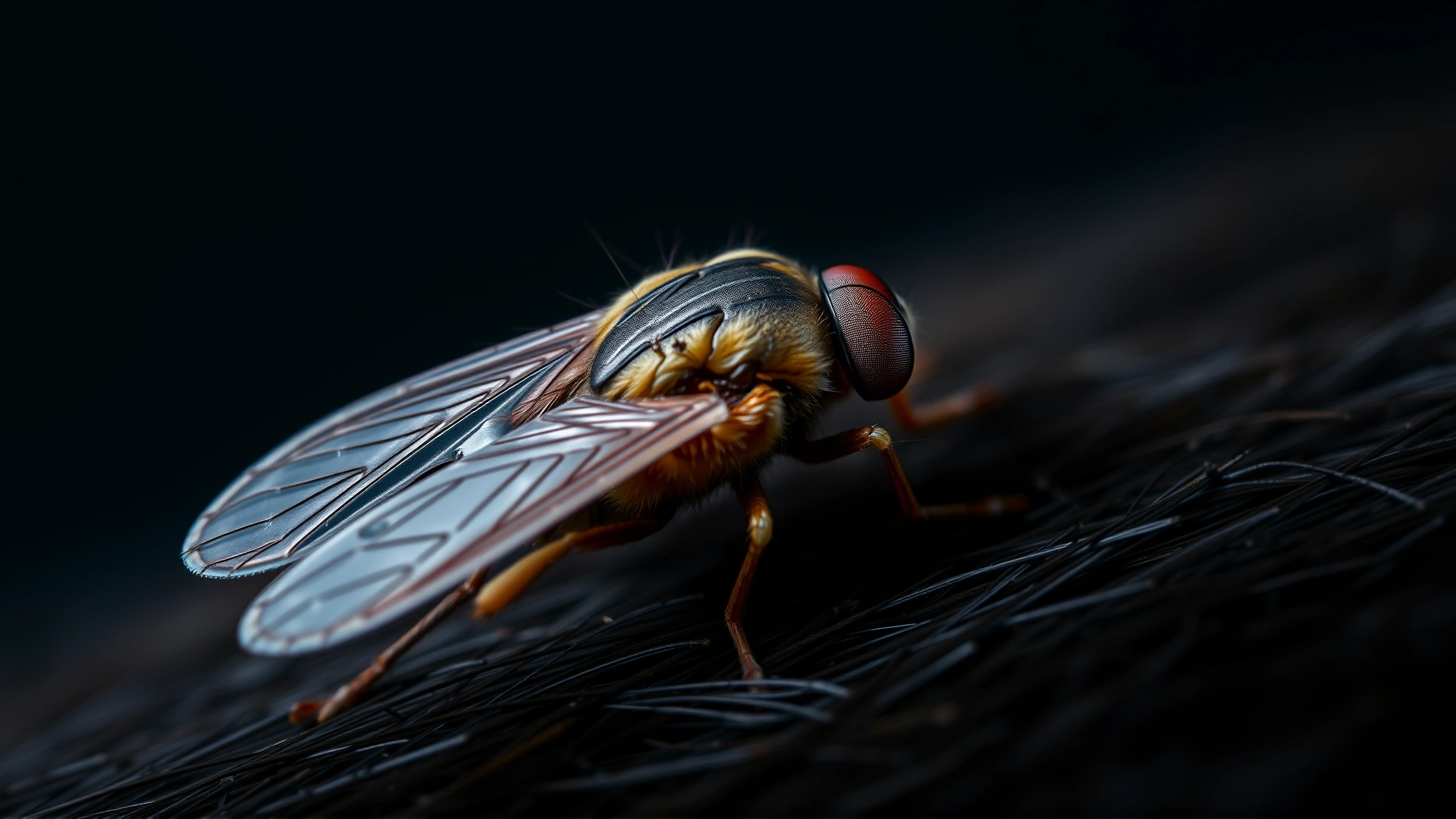 Extreme close-up macro shot of a flea on animal fur, sharp focus