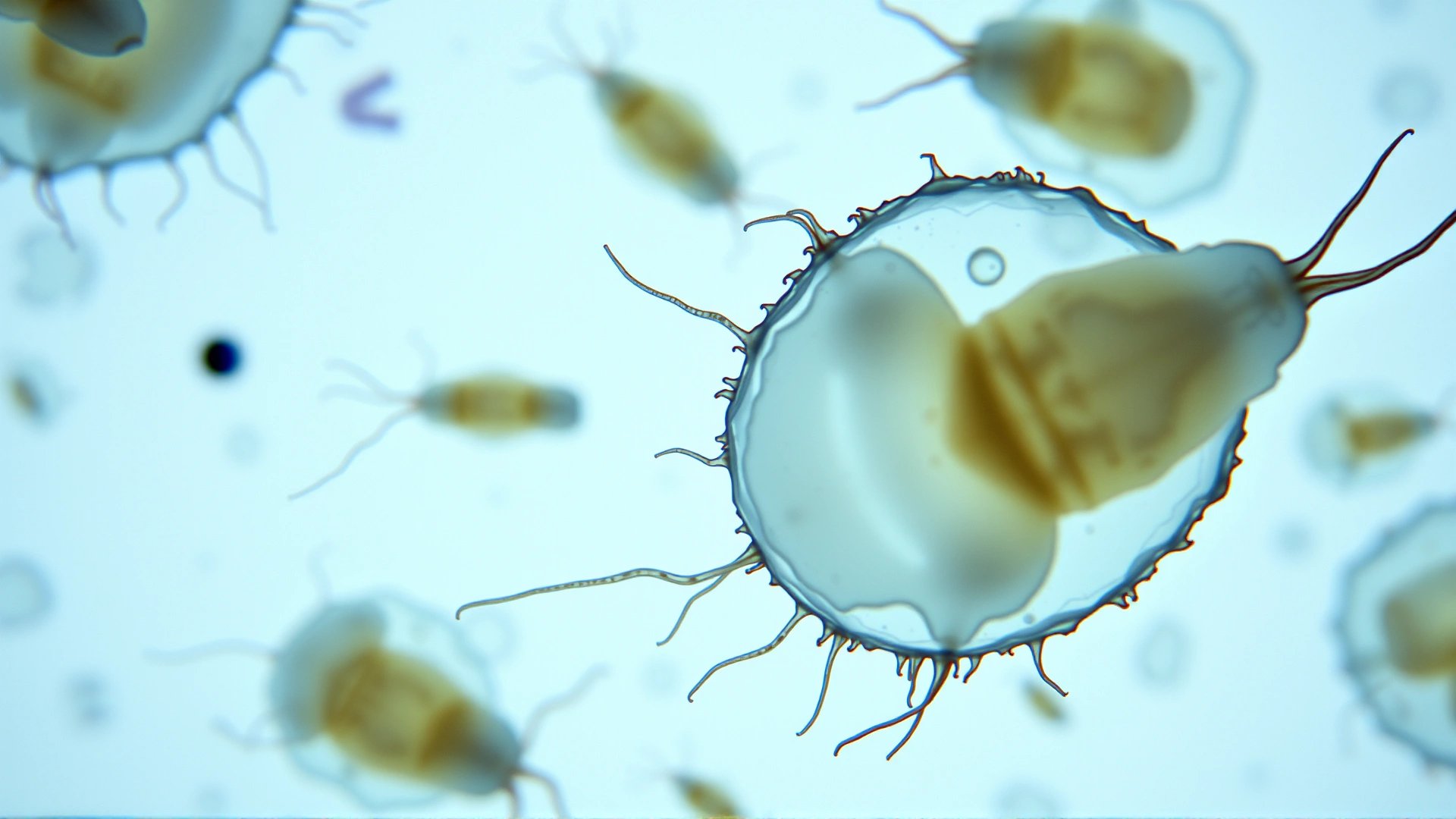 Microscope slide showing Giardia parasites at high magnification