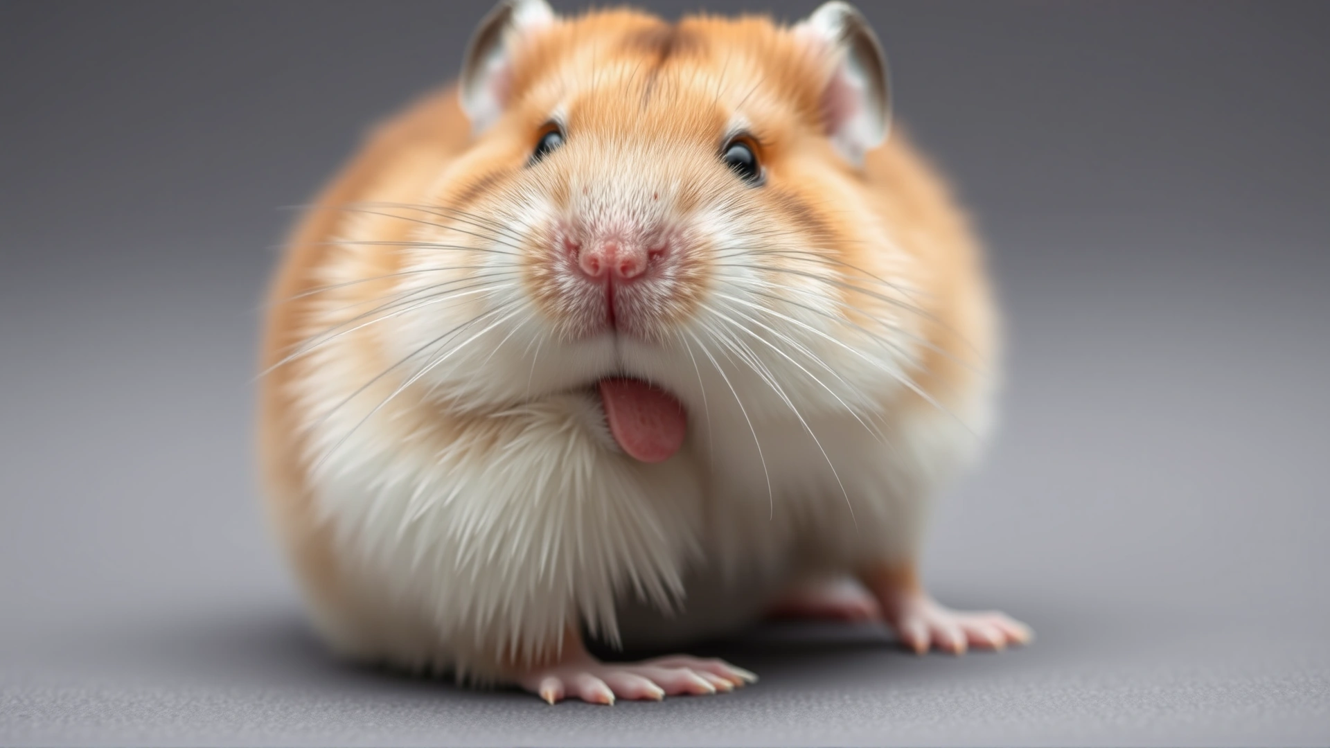 Macro shot of a hamster with a small visible lump on its flank, animal is calm, neutral background, no text