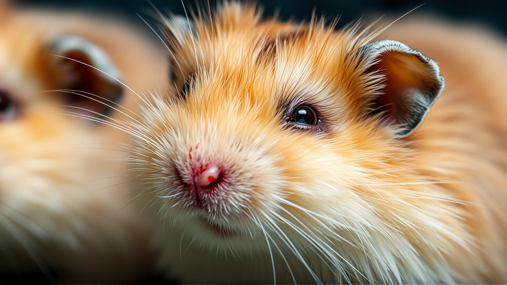 Macro photo sequence of a hamster with ruffled fur and half-closed eyes, showing visible signs of illness