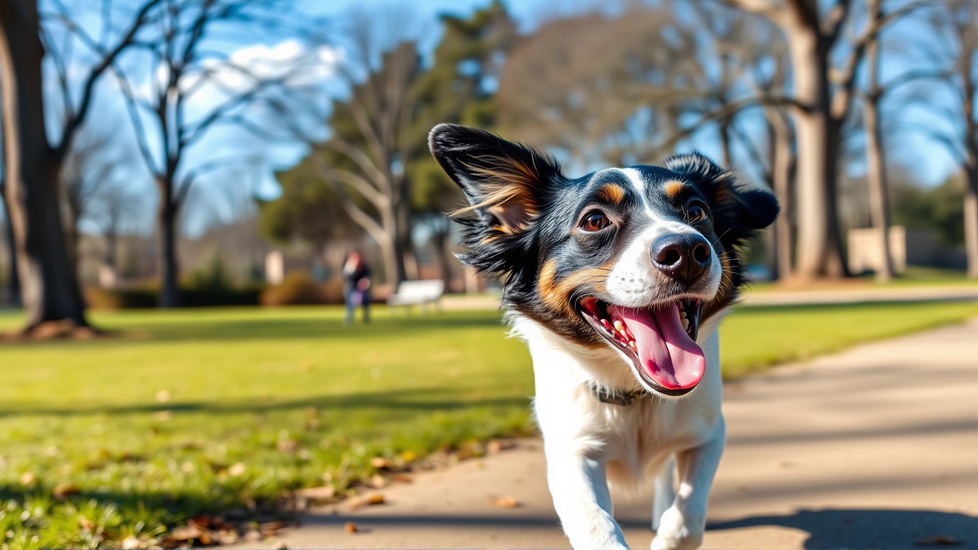 Happy dog running outdoors in a sunny park, ears flapping, post-treatment recovery concept, no text