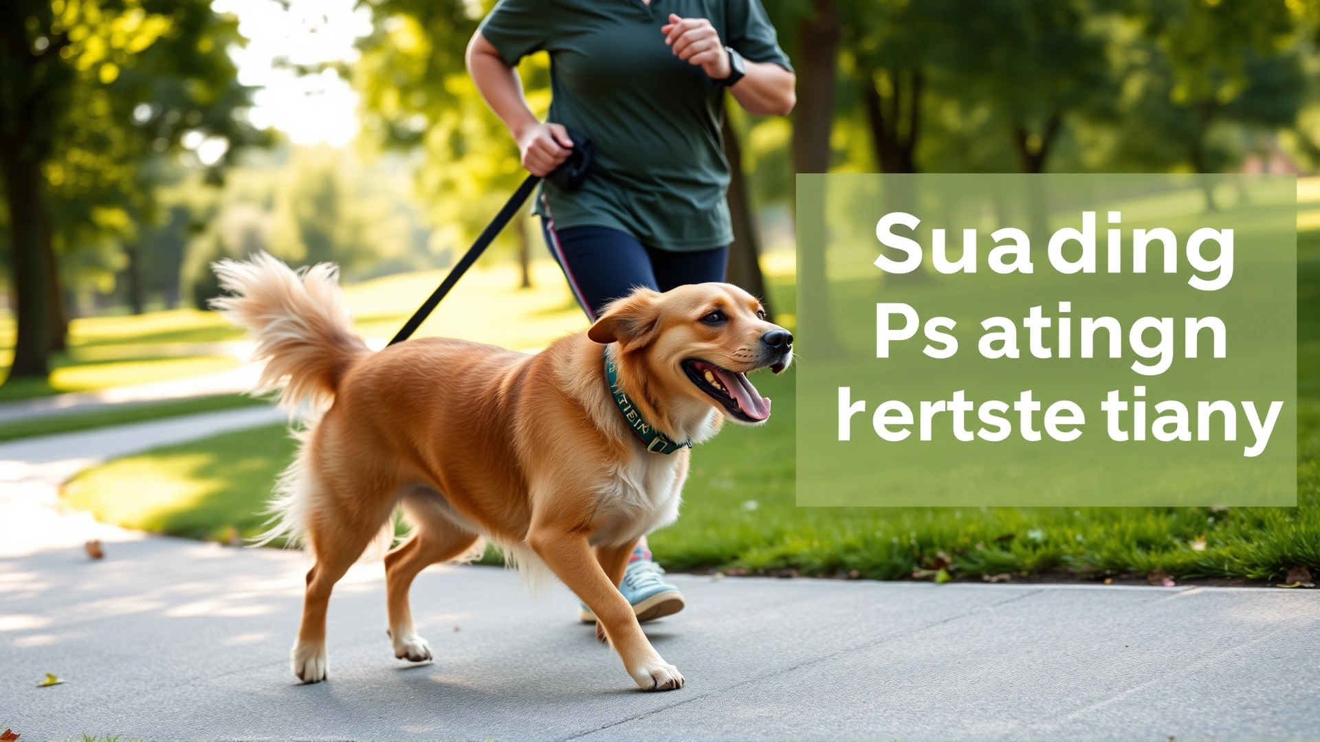 Healthy senior dog jogging with its owner in a green park on a sunny morning, symbolizing good post-treatment quality of life. Bright and vibrant, no text.