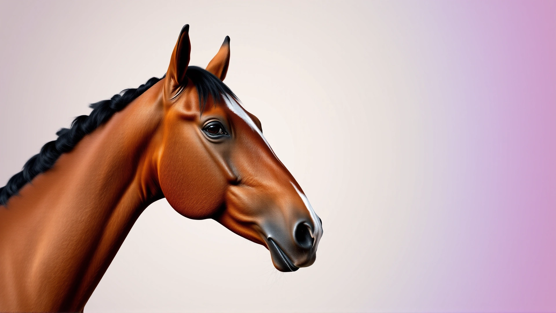 High-resolution profile portrait of an Arabian horse’s head, clearly showing the concave facial profile, wide forehead, and flared nostrils against a soft neutral background.