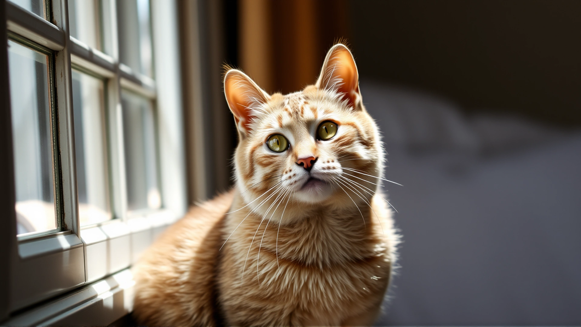 Healthy domestic cat sitting by a sunny window, looking alert and well-groomed, representing successful prevention and recovery.