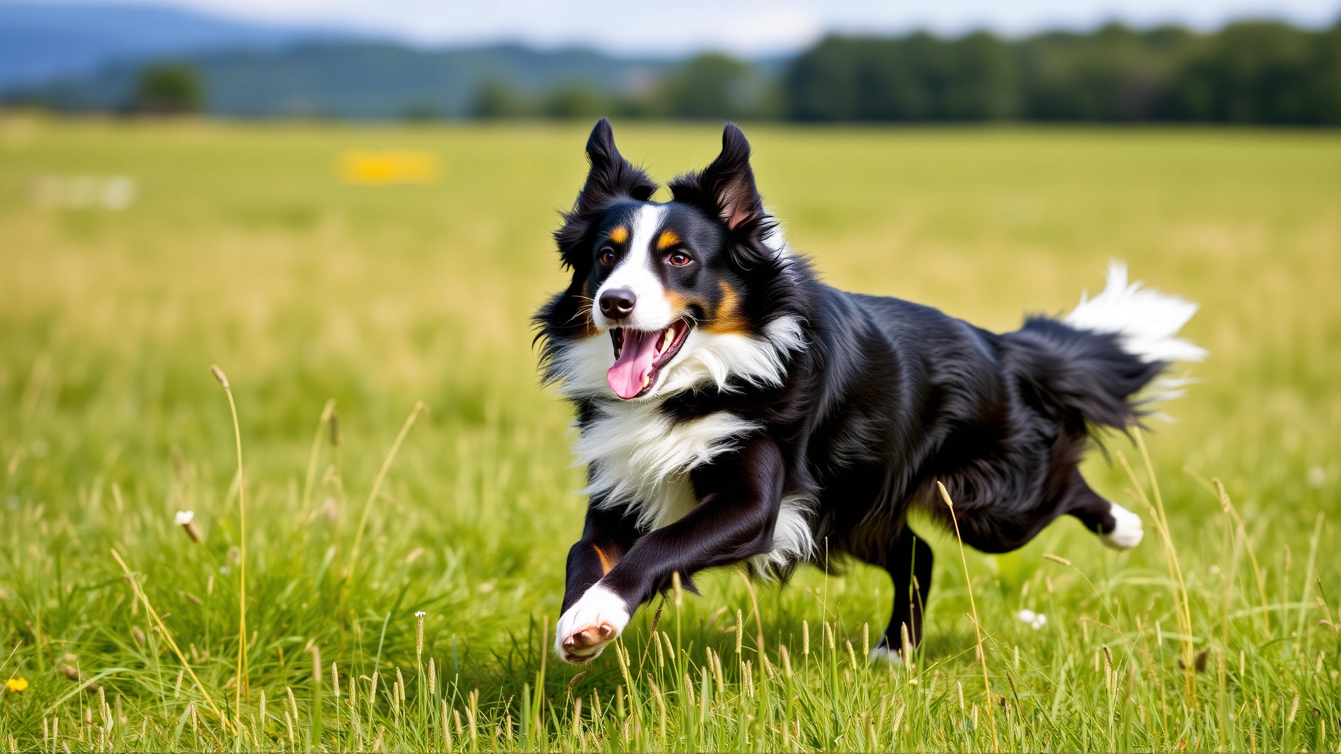 Energetic border collie running across a meadow, representing vitality after proper prevention