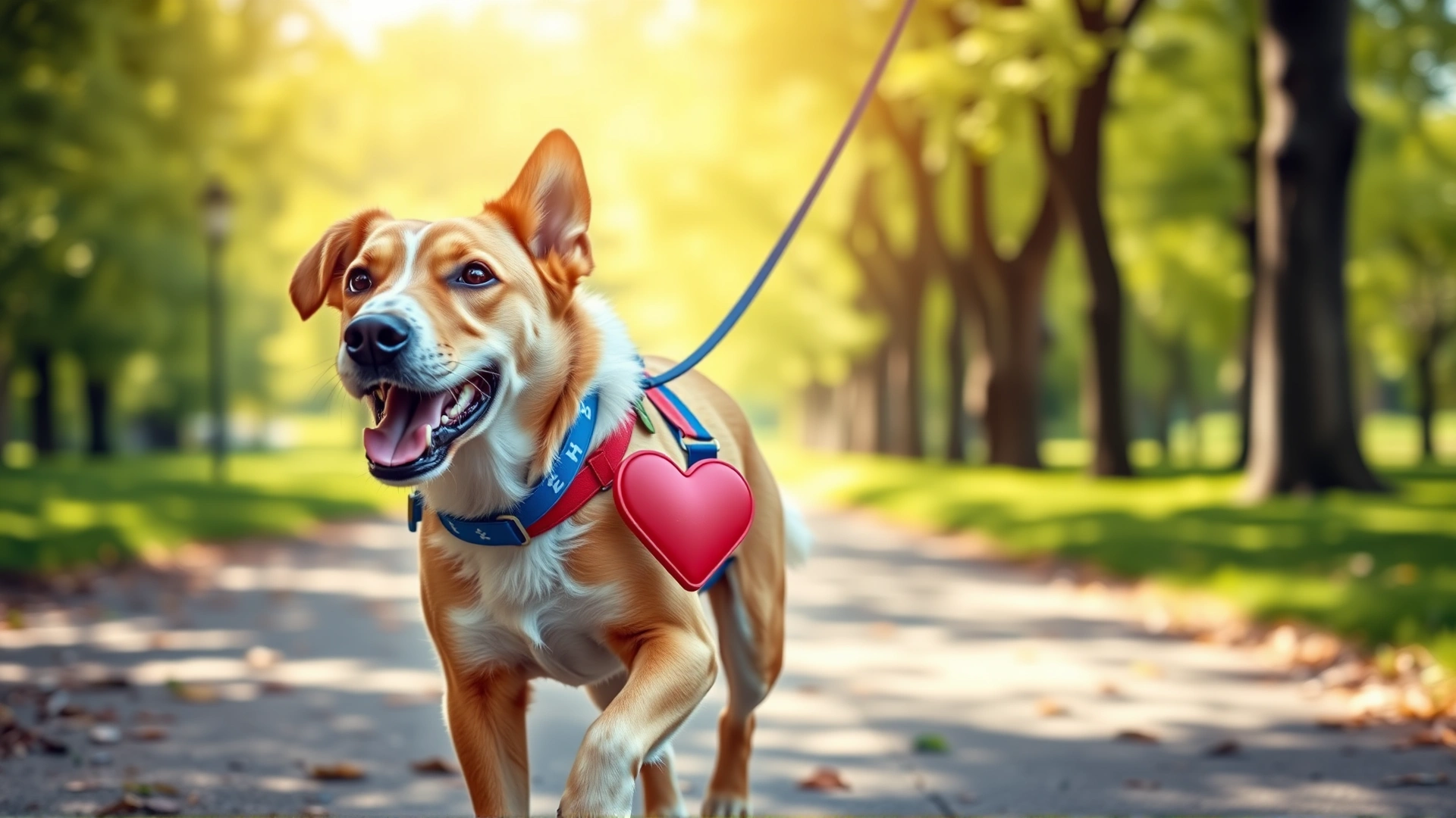 Active dog running alongside its owner in a sunny park, representing a healthy lifestyle for heart health.