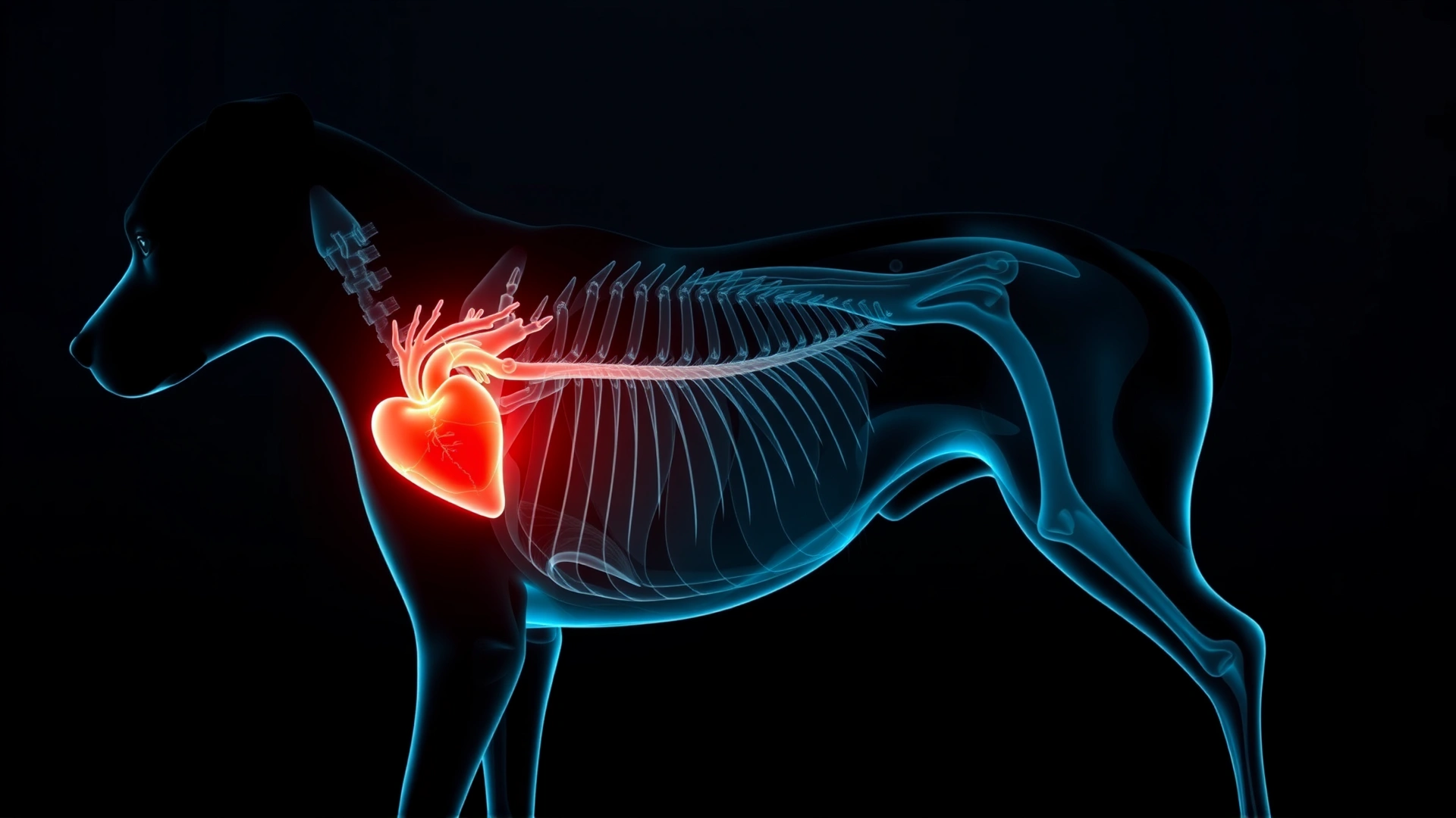 Illustrative photo of a healthy dog chest x-ray side view with clear heart silhouette, no text included.