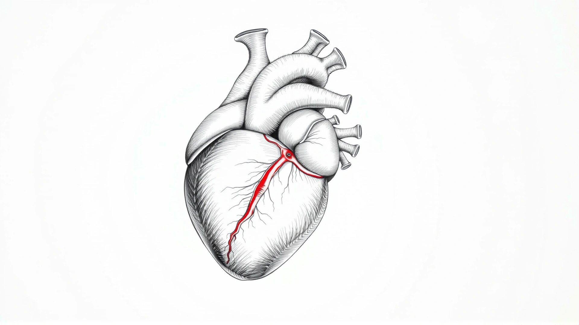 Illustrative AI image of a detailed anatomical drawing showing a cat heart with the pulmonic valve highlighted in red, clean white background.