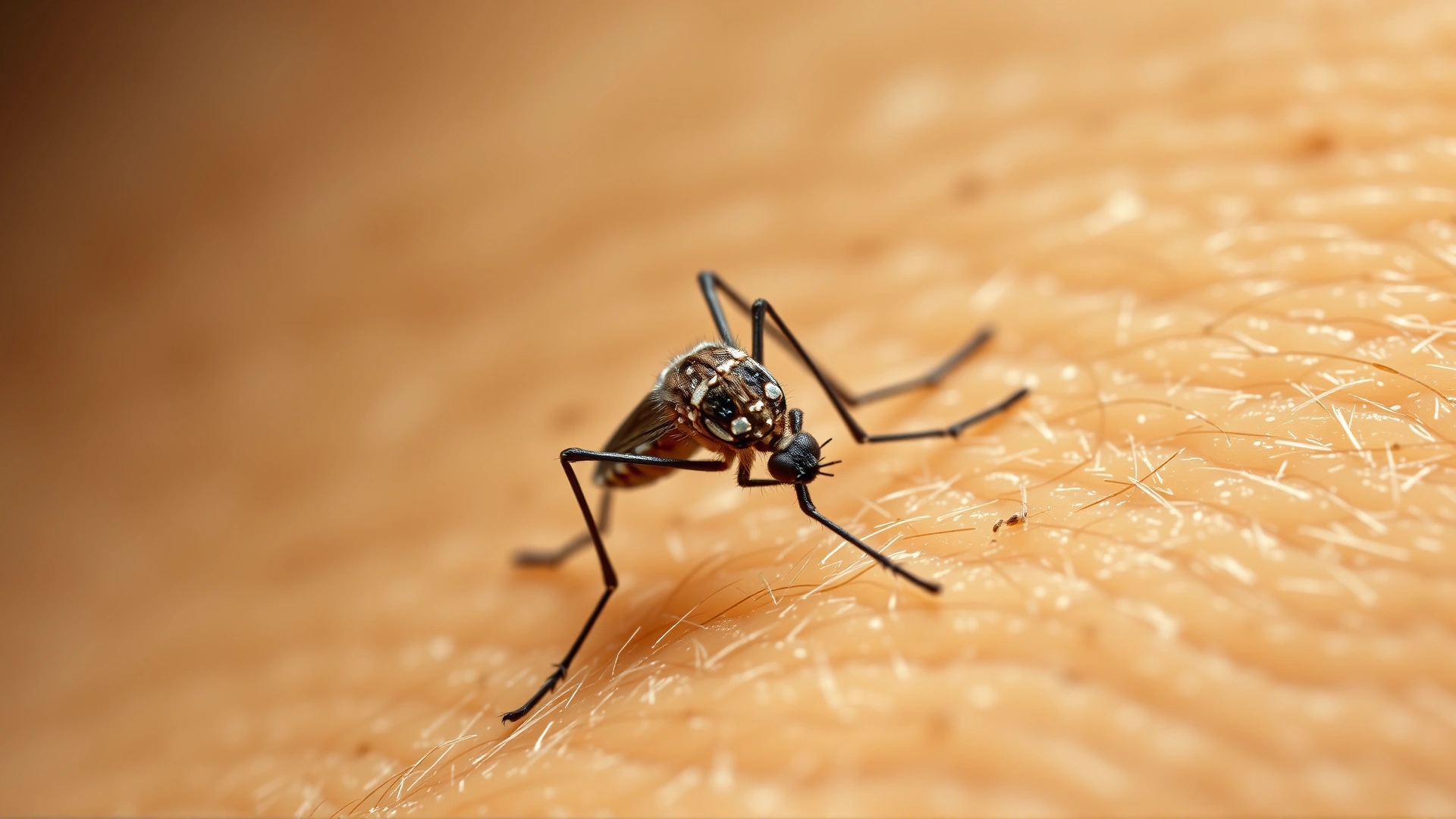 Macro shot of a mosquito (vector of heartworm) on a dog’s skin, high detail