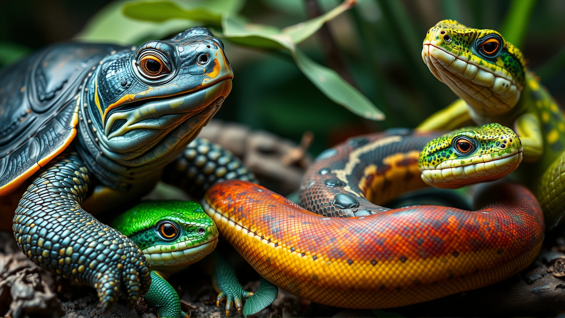 A vivid photograph of a gravid bearded dragon resting under a heat lamp in a natural-looking terrarium, highlighting the reptile’s swollen abdomen.