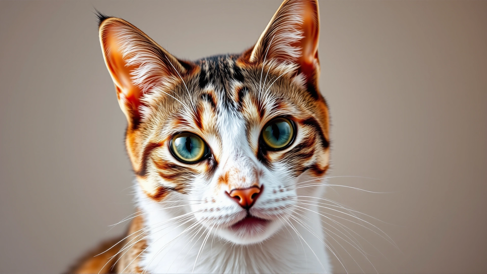Close-up portrait of an alert healthy domestic cat with a soft gradient background symbolising wellness and vitality.