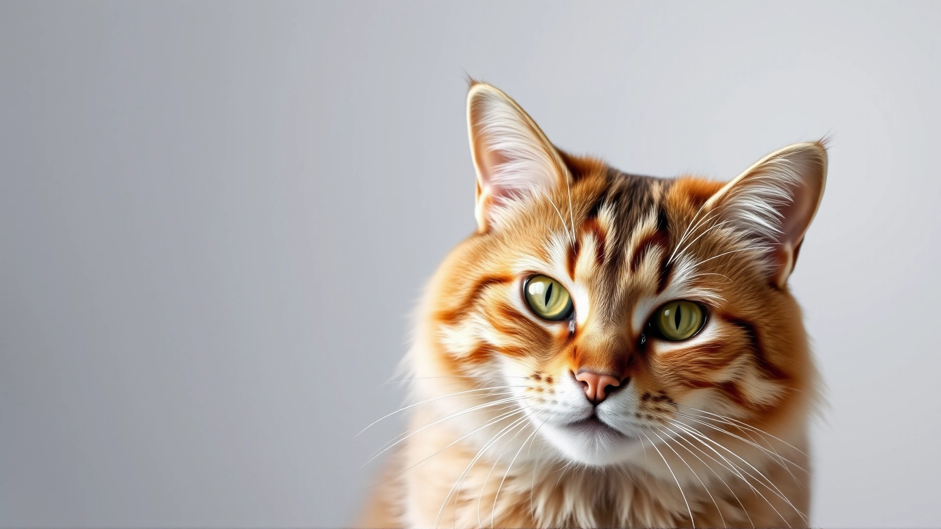 Portrait of a healthy adult cat against a soft gradient background representing vitality and care, with ample negative space for visual impact.
