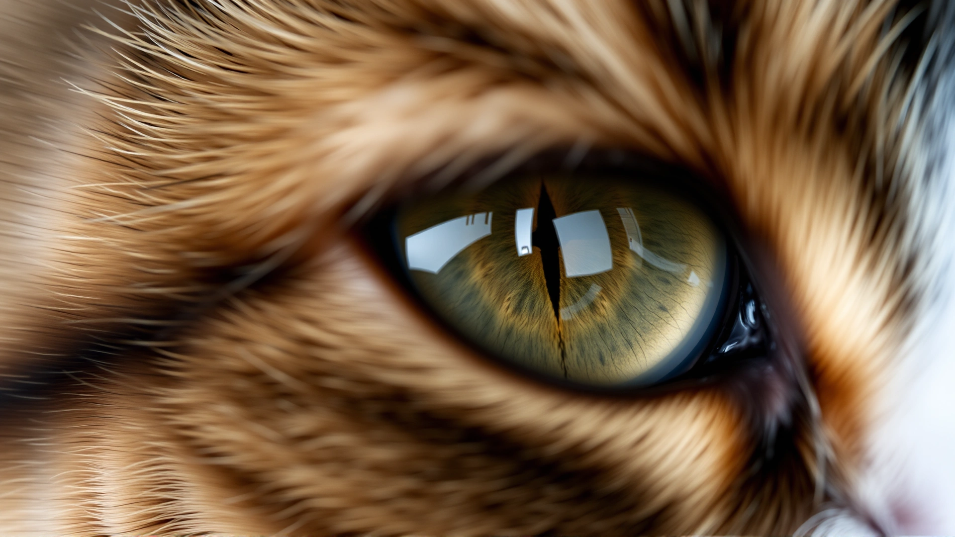 Macro photograph of a cat eye showing slight lens displacement, high resolution, no text