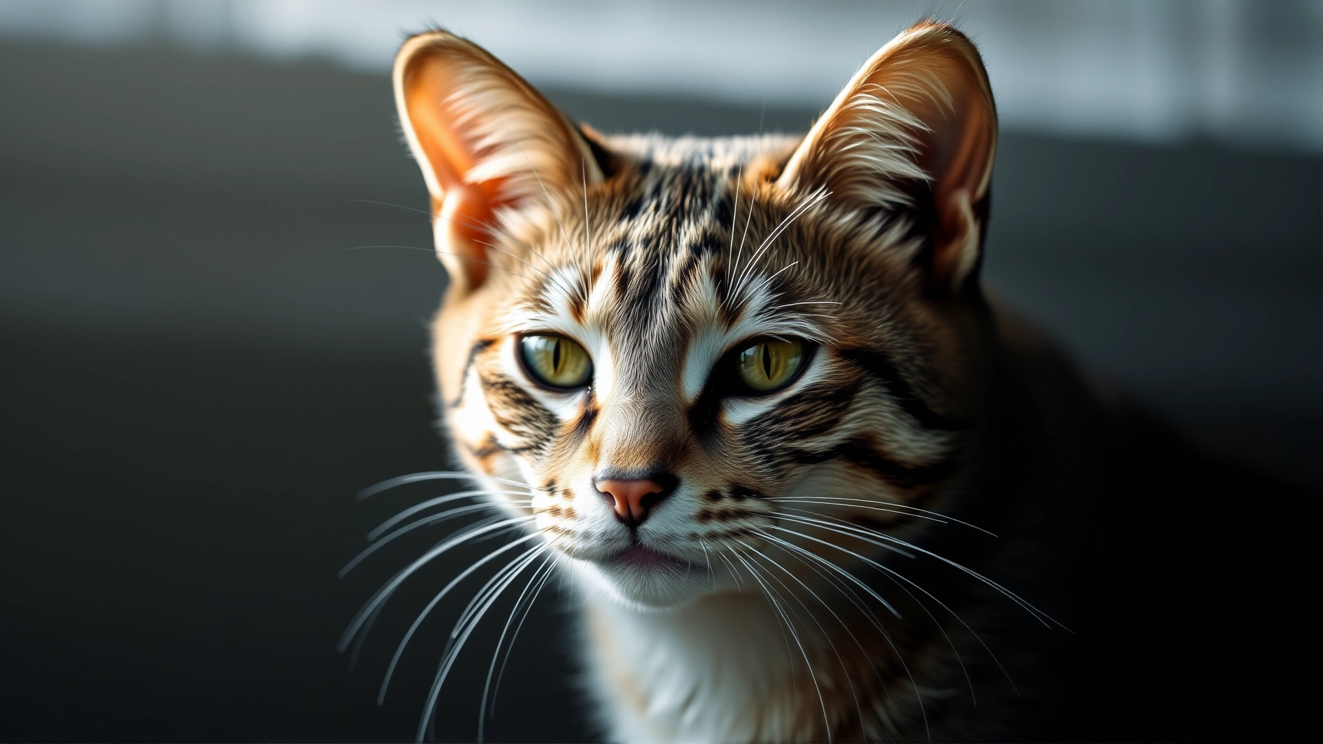 Close-up portrait of a calm domestic cat with a subtle overlay of neuron patterns in the background, soft natural lighting, high resolution.