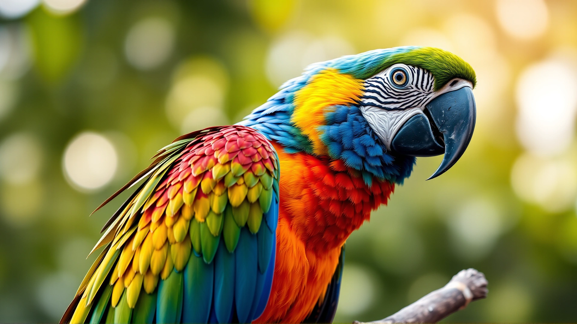 Vibrant image of a macaw perched on a branch in natural light, showcasing its colorful feathers to symbolize bird vitality and health.