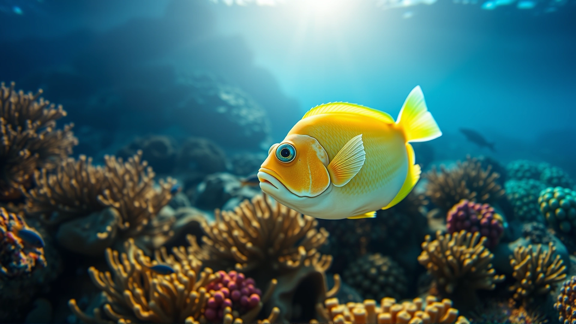 Close-up of a mixed group of community fish (neon tetras, guppies, mollies) swimming harmoniously in a planted tank with bubbles rising, emphasizing vibrant colors.