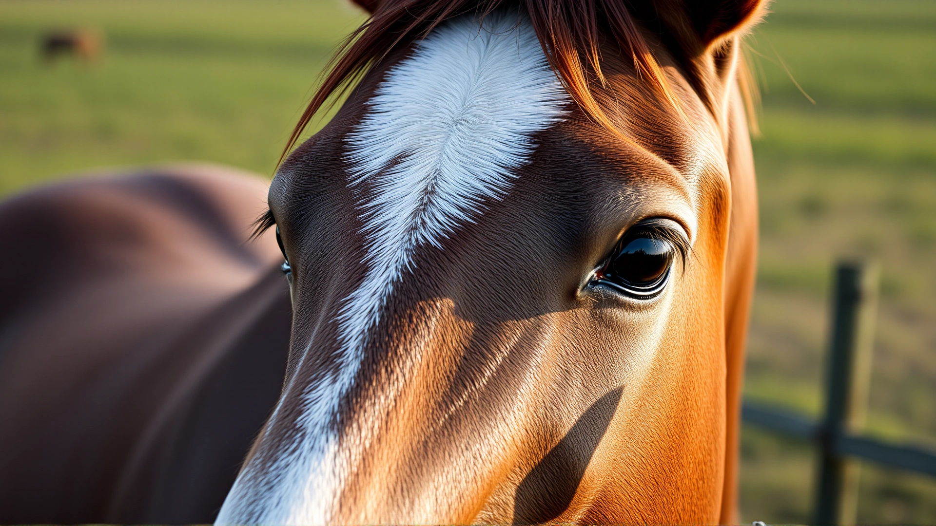 Close-up portrait of a healthy horse with soft focus pasture background, giving a hopeful first impression of wellness despite the topic