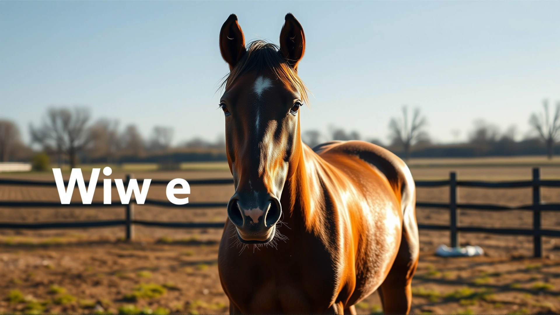 Wide shot of a healthy bay horse standing in a sunlit paddock with subtle overlay focus on the coat to introduce the topic of lice