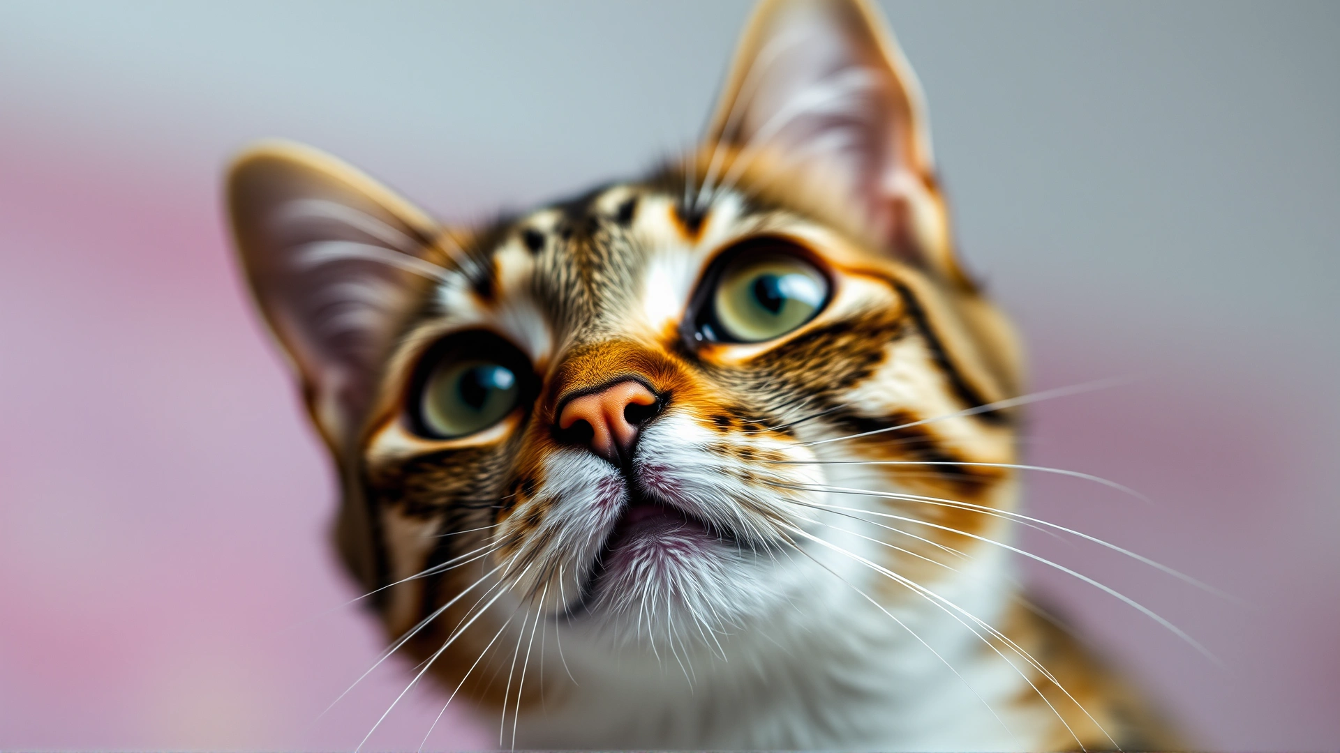 Close-up of a curious tabby cat looking up at the camera with a soft blurred background, representing the main subject of the article.