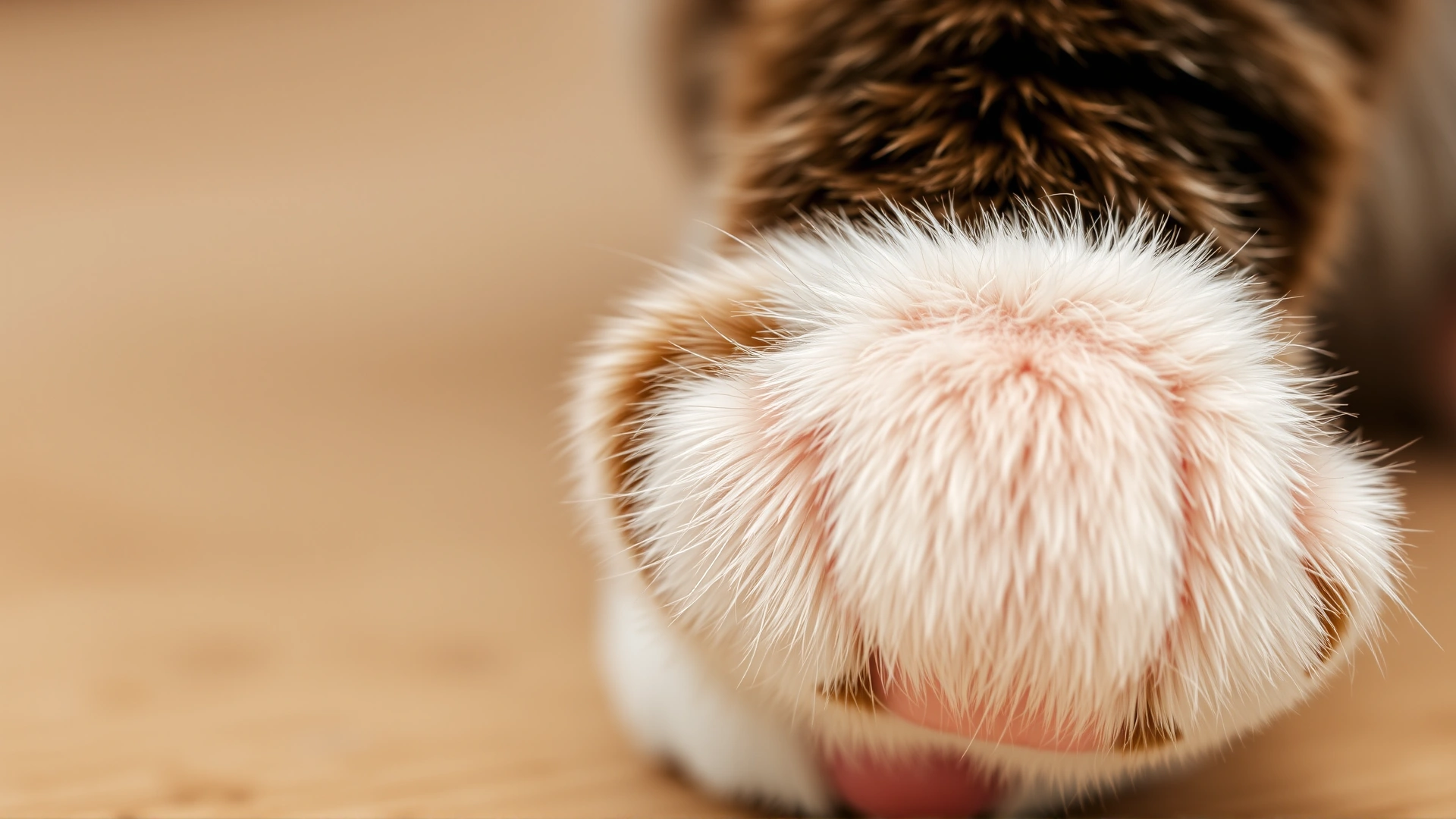 Close-up shot of a cat’s hind paws showing slight discoloration to illustrate poor blood flow