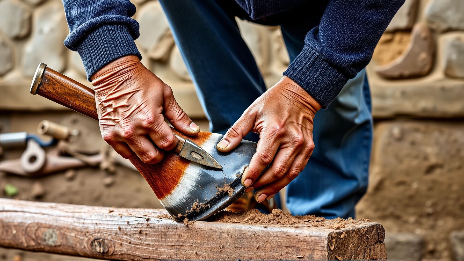 Farrier trimming and shoeing a horse's hoof to prevent laminitis