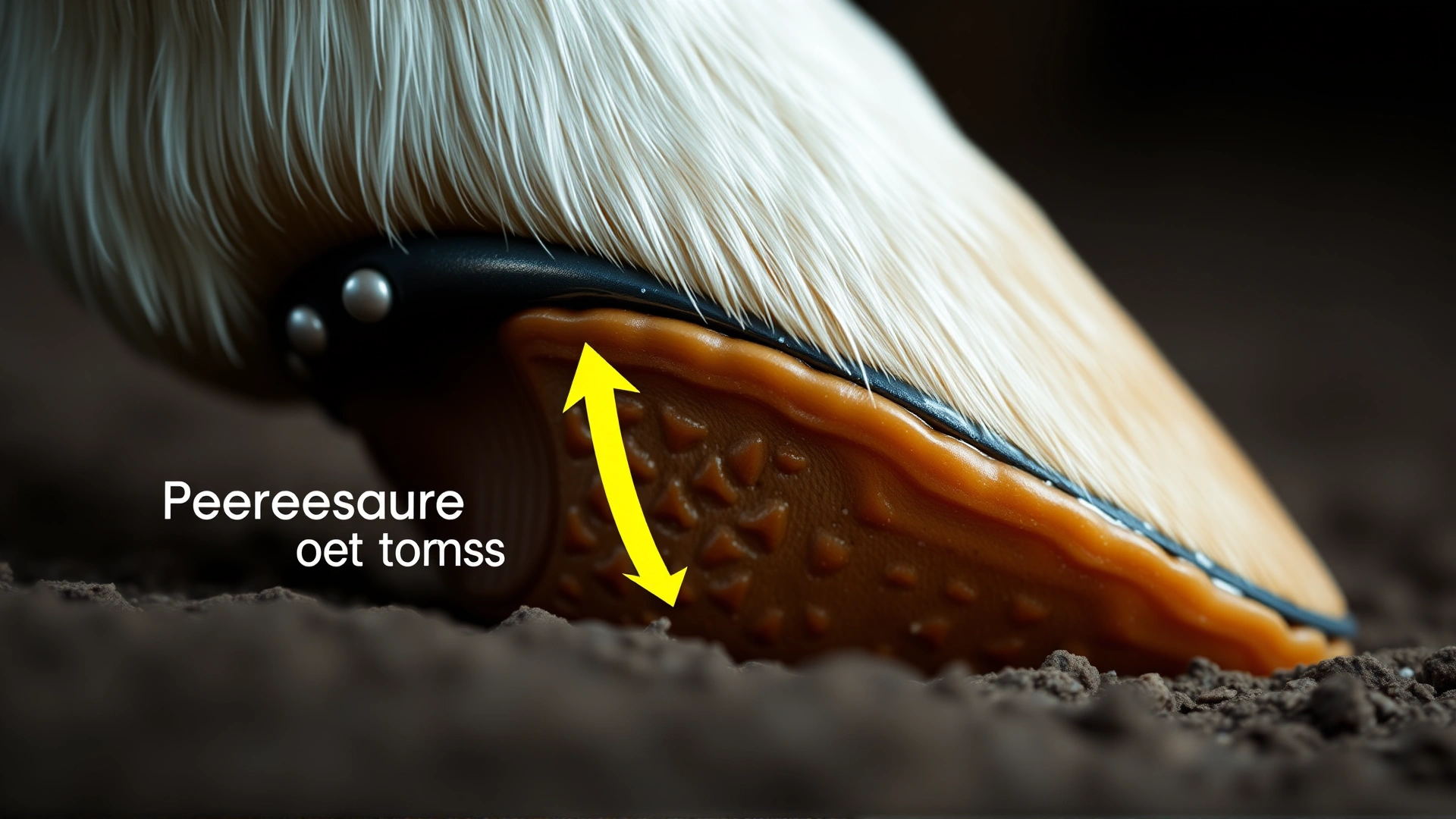Macro shot of a horseshoe pressing against the inner heel of a hoof, illustrating pressure points that cause corns.
