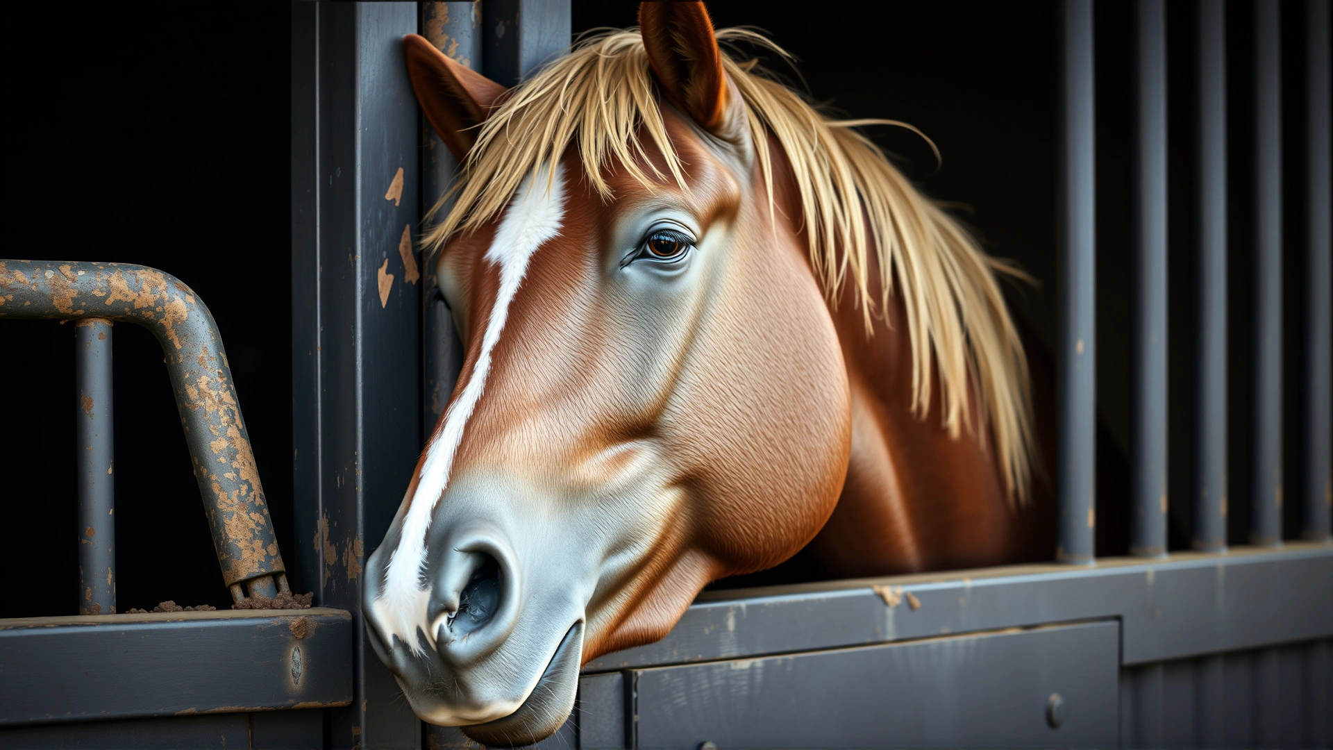 Quiet image of a bay horse resting its head on stall door, eyes half-closed, suggesting mild gastric discomfort.