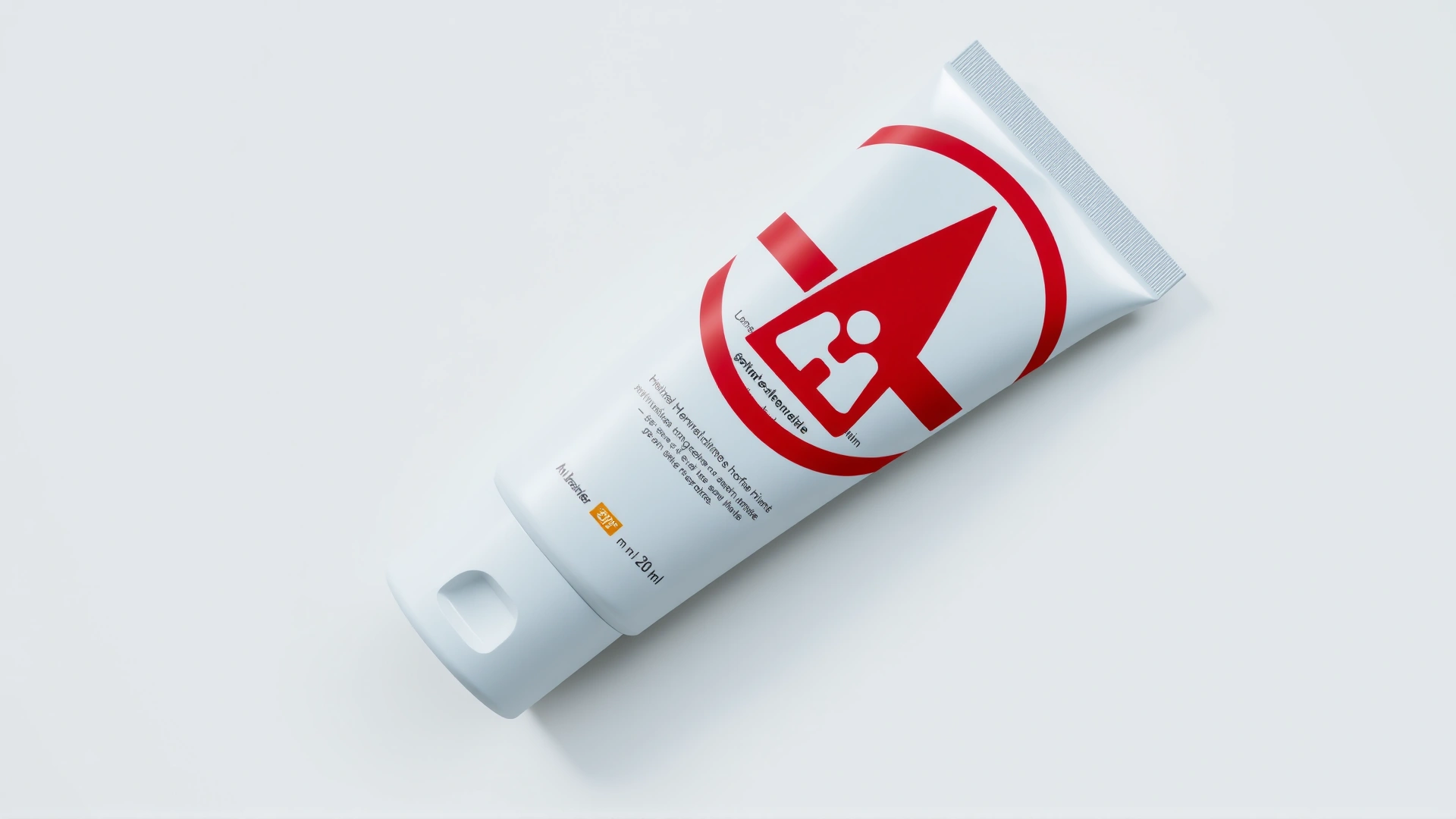 Conceptual image of a generic sunscreen tube with a red warning symbol over it (no text) placed against a neutral background to represent harmful ingredients