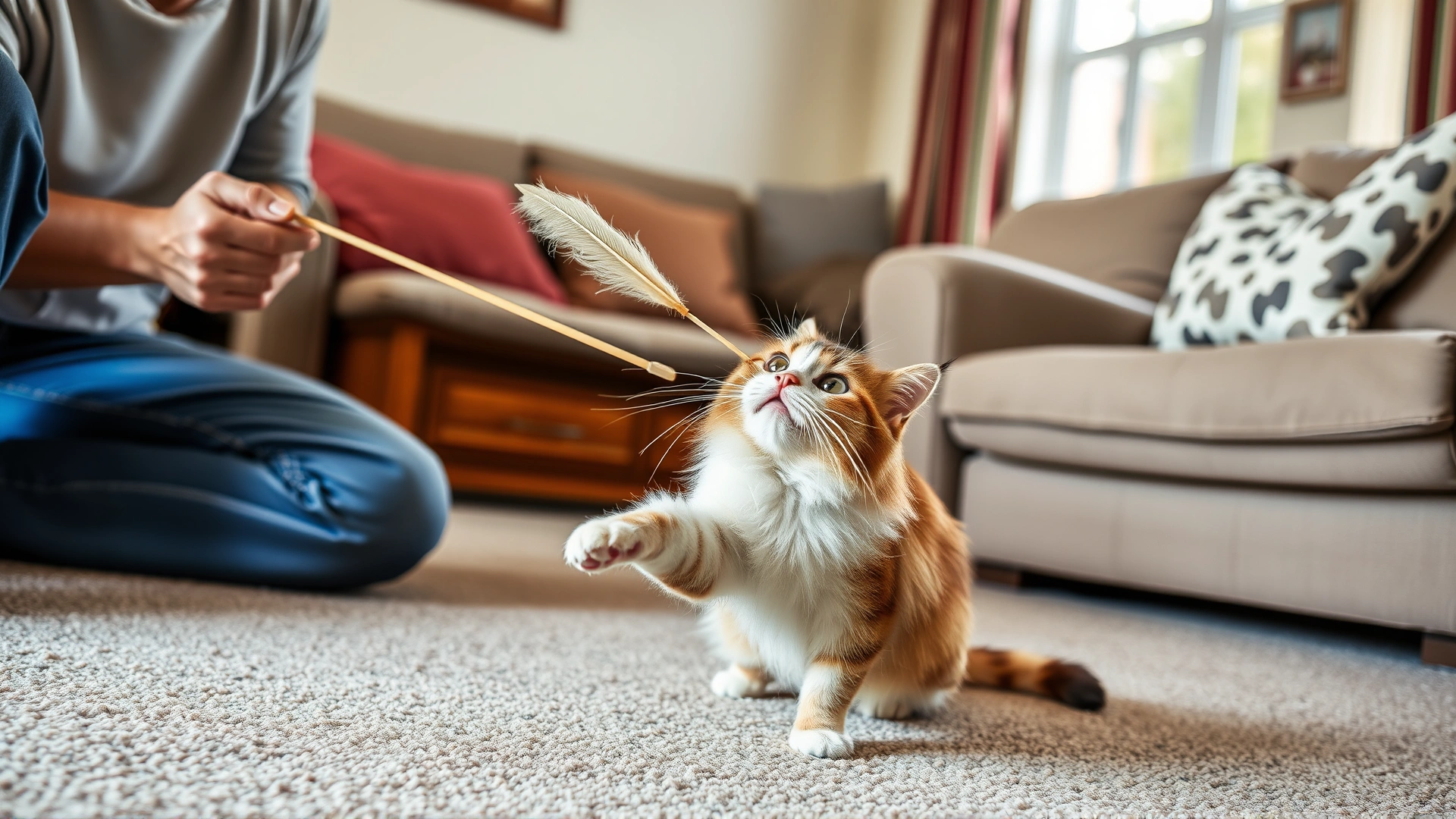 Cat engaging with a puzzle feeder sprinkled with catnip, in a modern home setting.