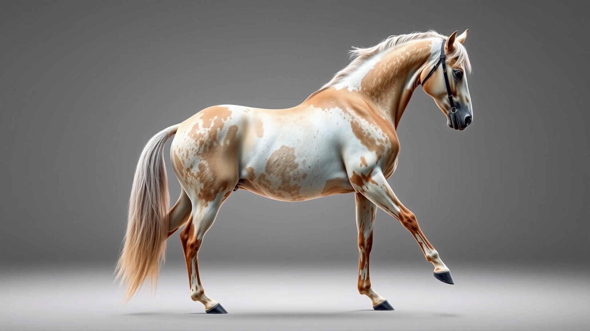 Side profile of a horse shifting its weight backward, extending front legs to relieve hoof pain