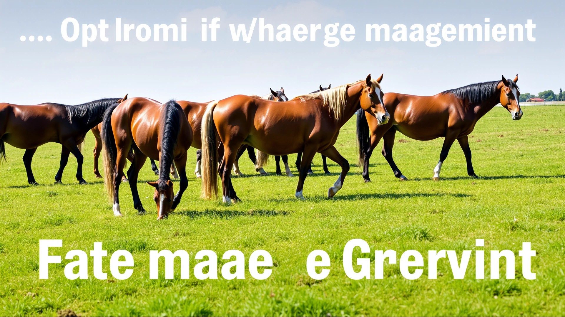Group of pregnant mares grazing peacefully in a spacious, well-maintained paddock under clear skies, representing optimal management and prevention.