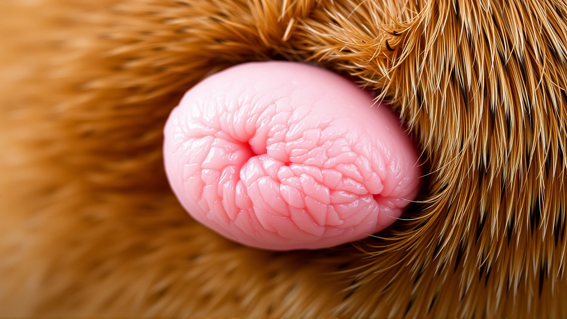 Macro shot of a dog's slightly raised skin lump with short fur around it, clearly showing texture without any text.