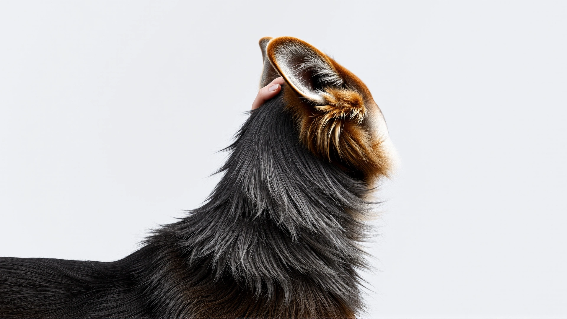 Norwegian Lundehund demonstrating its extreme flexibility by touching the back of its head to its spine, studio background