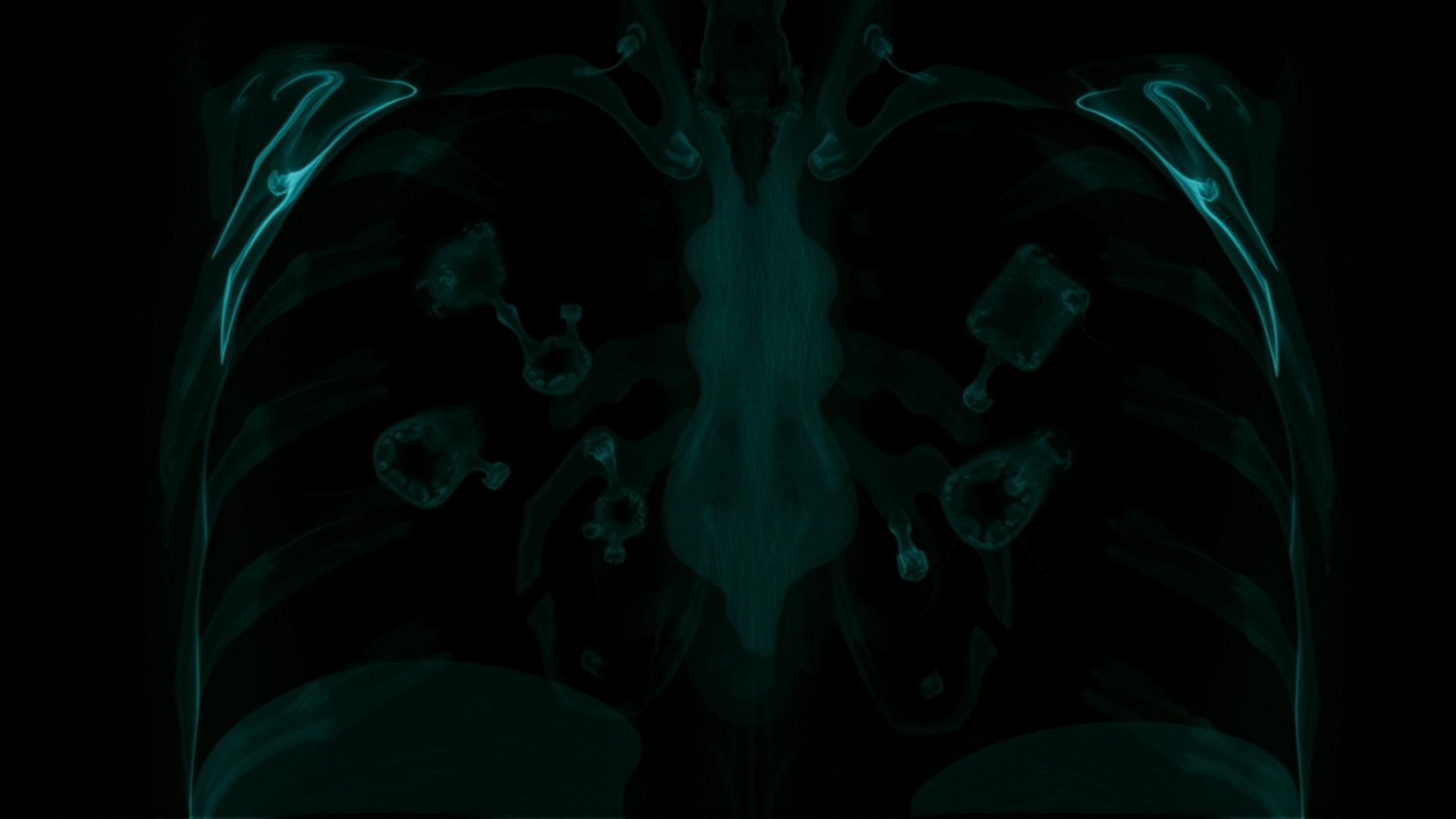 High-contrast thoracic X-ray image of a cat showing multiple nodular lesions in the lungs against a black background.