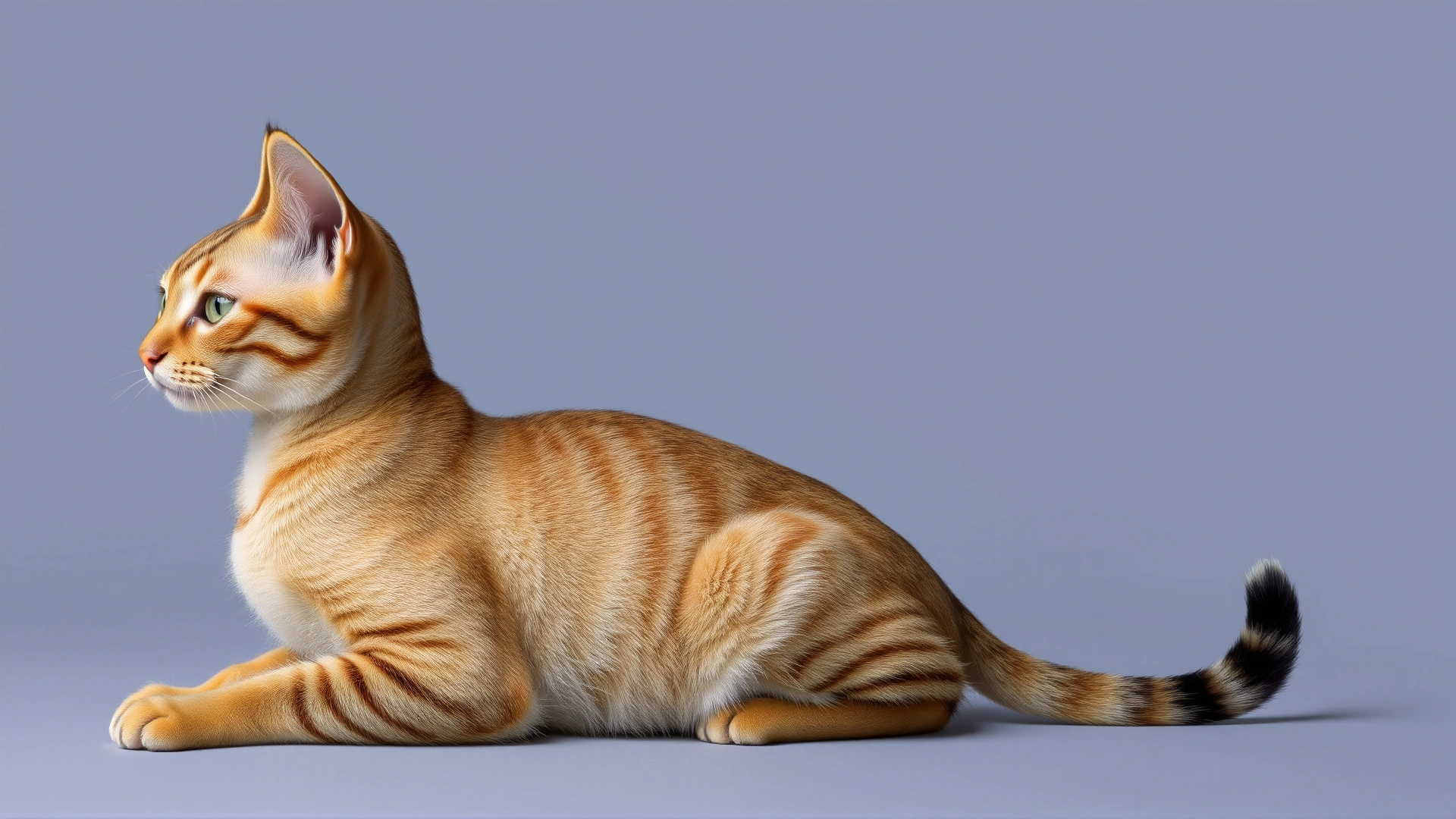 High-resolution image of a Manx cat with a notably short or absent tail, sitting sideways to clearly display the tail area.