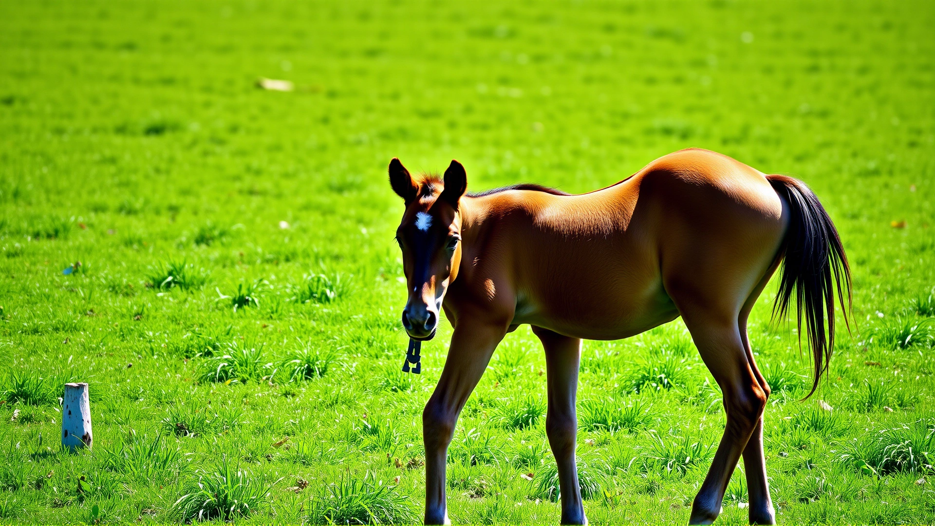 Pregnant mare standing calmly in a green pasture beside a healthy foal under bright daylight; emphasis on maternal health; no text.