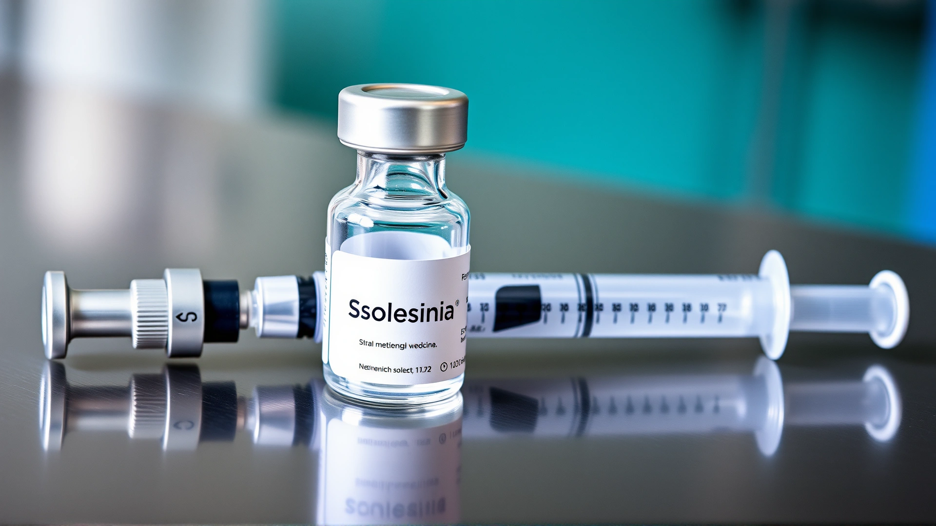 Small transparent medicine vial labeled