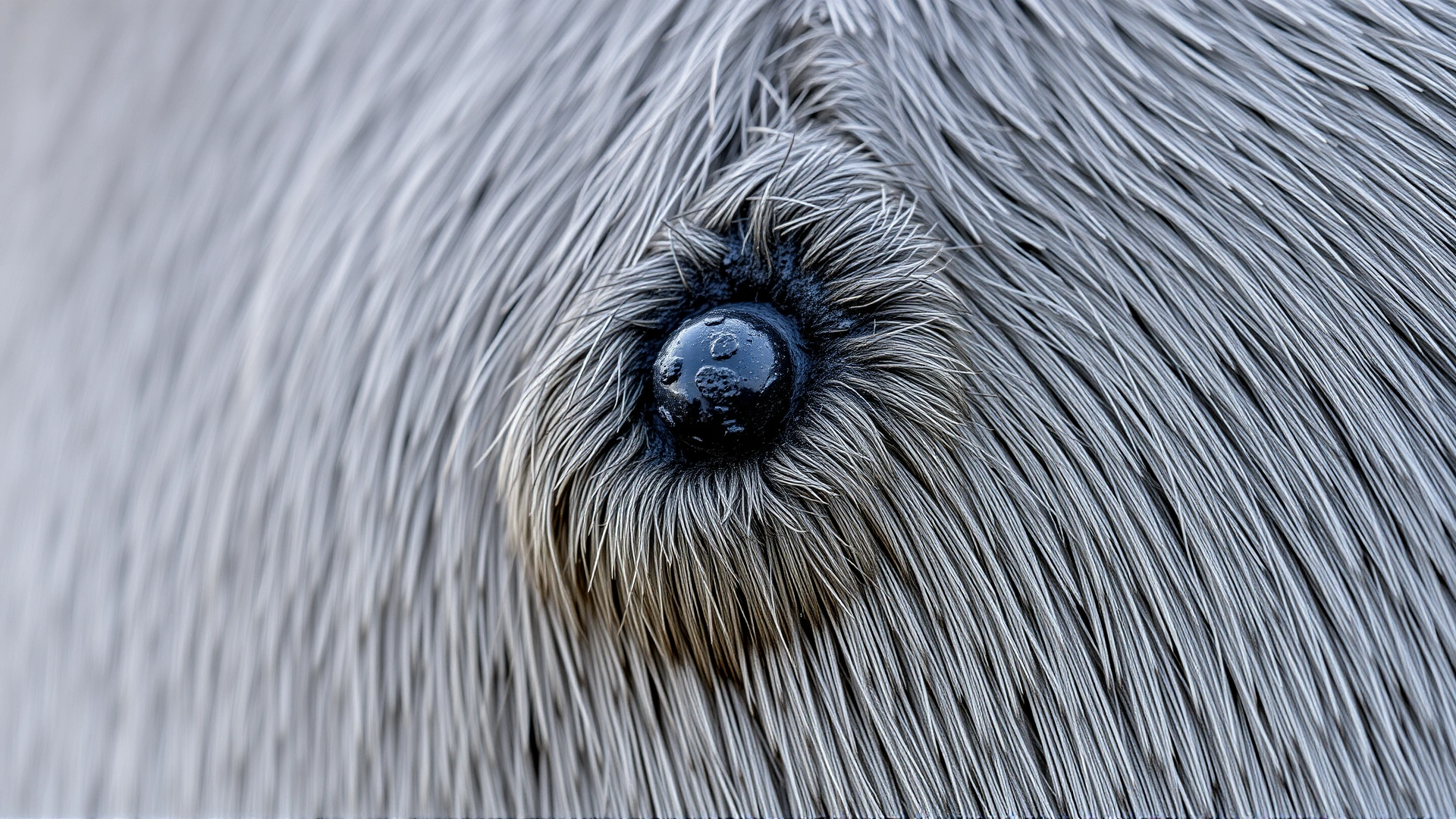 Close-up macro photograph of a small dark nodule on a grey horse’s skin under the tail, clearly showing texture without any text.
