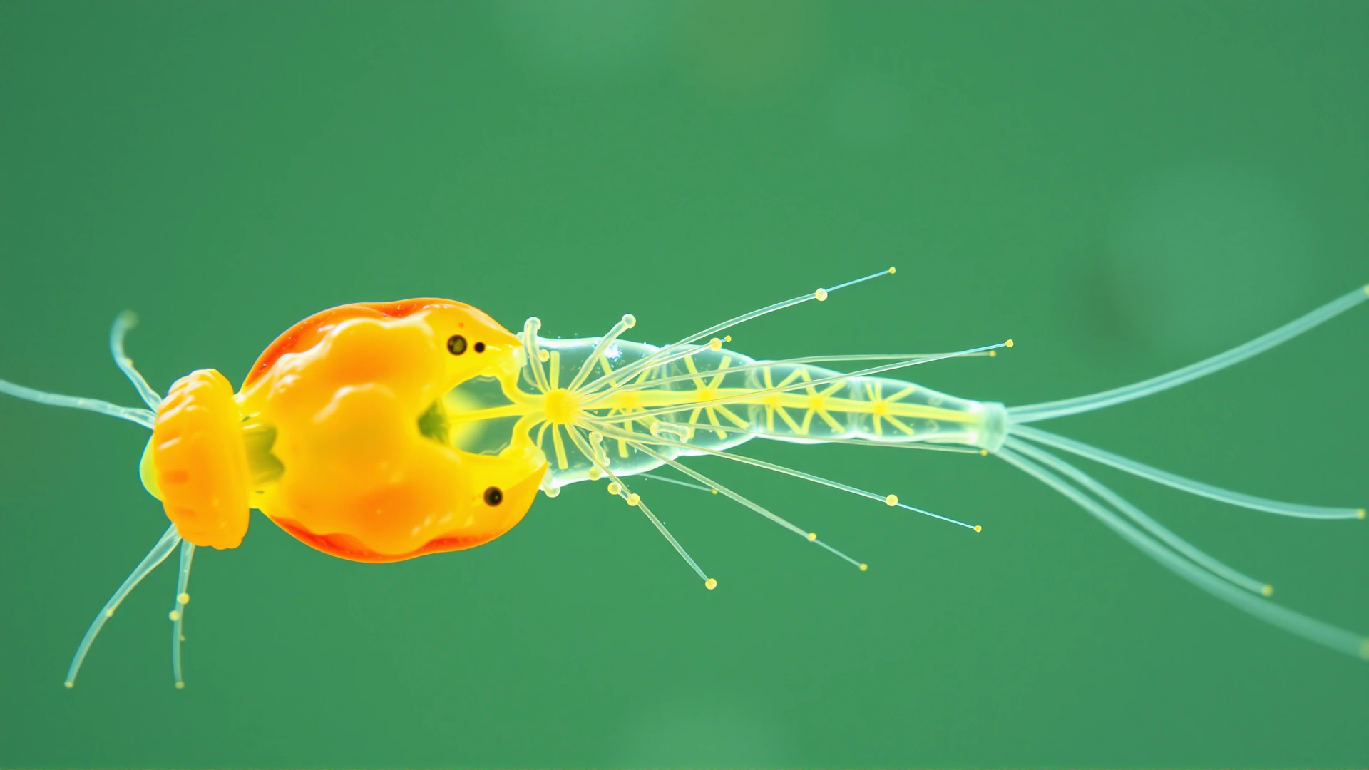 Colored microscopic close-up of Tritrichomonas foetus protozoa with flagella under high magnification, scientific style, no labels