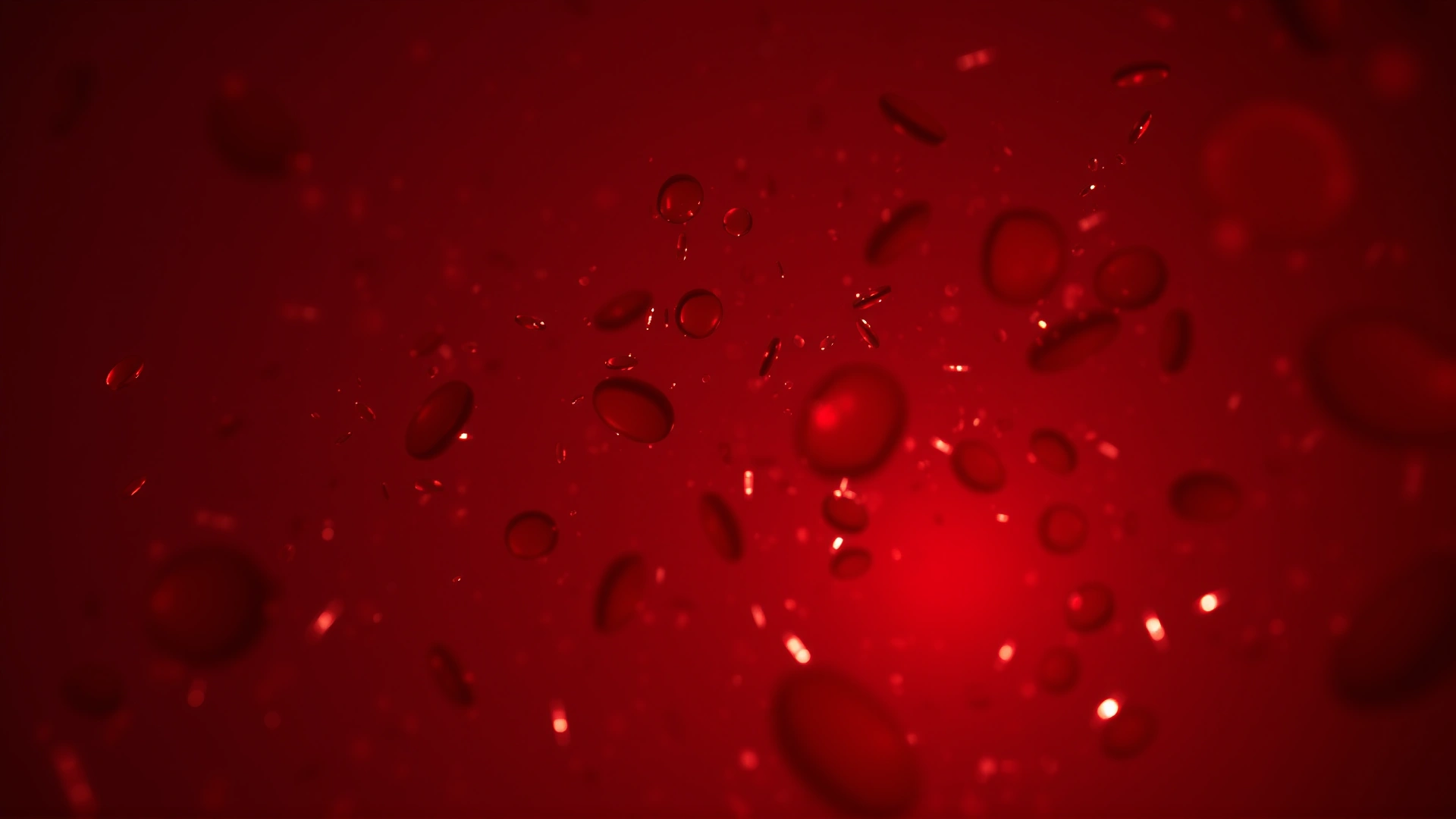 Macro shot of a blood smear under a microscope highlighting glowing platelet cells against a dark background, artistic scientific style.