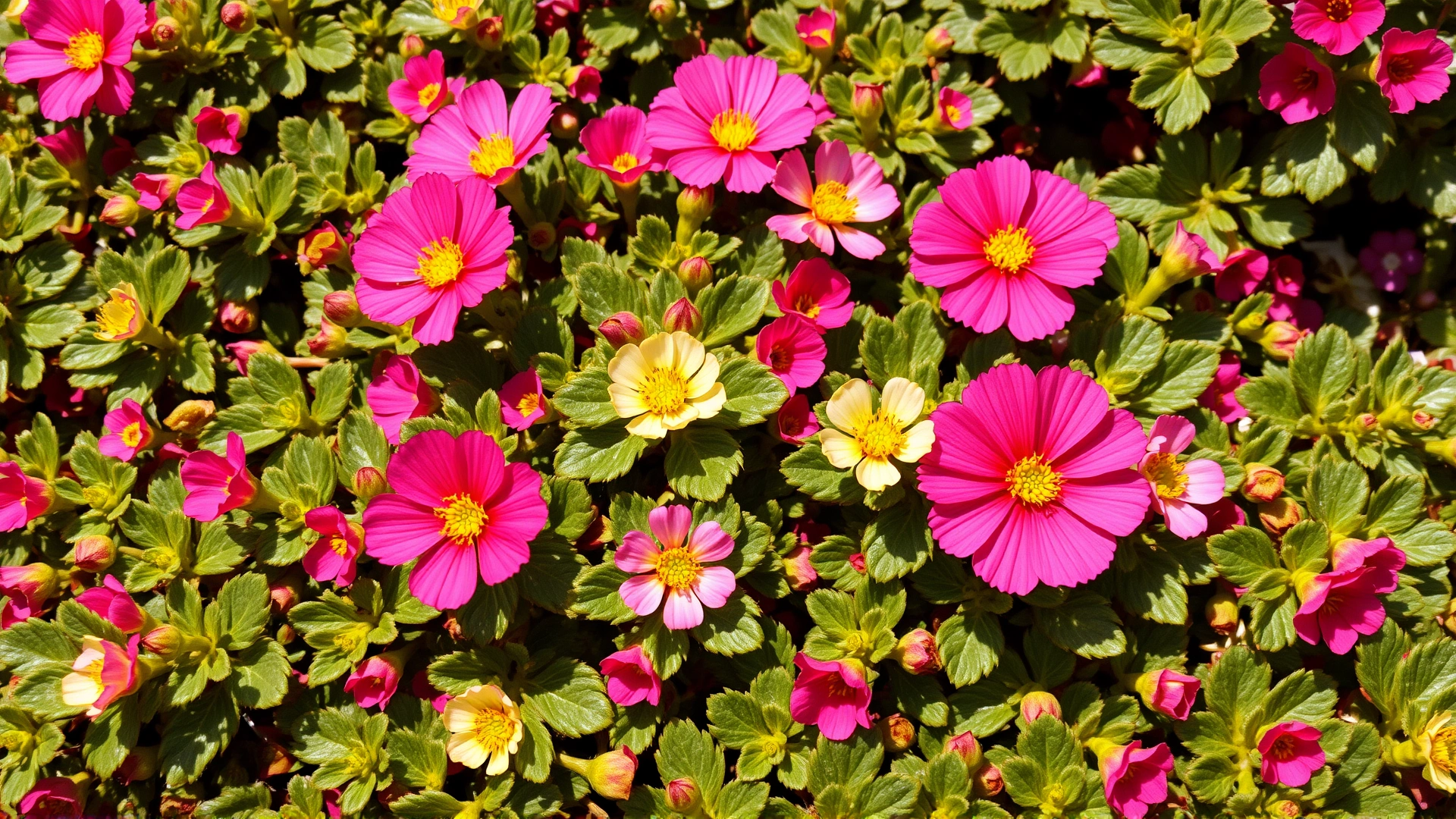 Moss rose (Portulaca oleracea) ground cover with small vibrant flowers in daylight