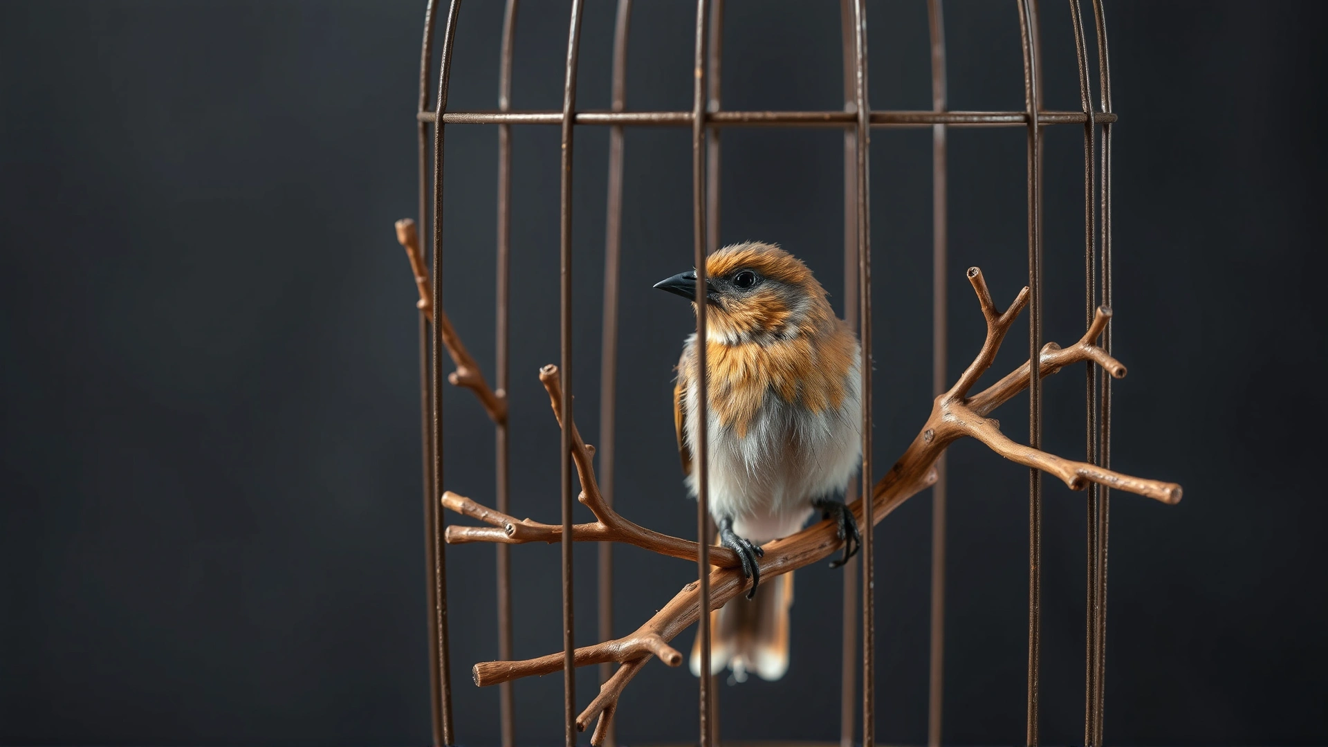 Hand-crafted bird toy made from untreated manzanita wood branches suspended in a cage