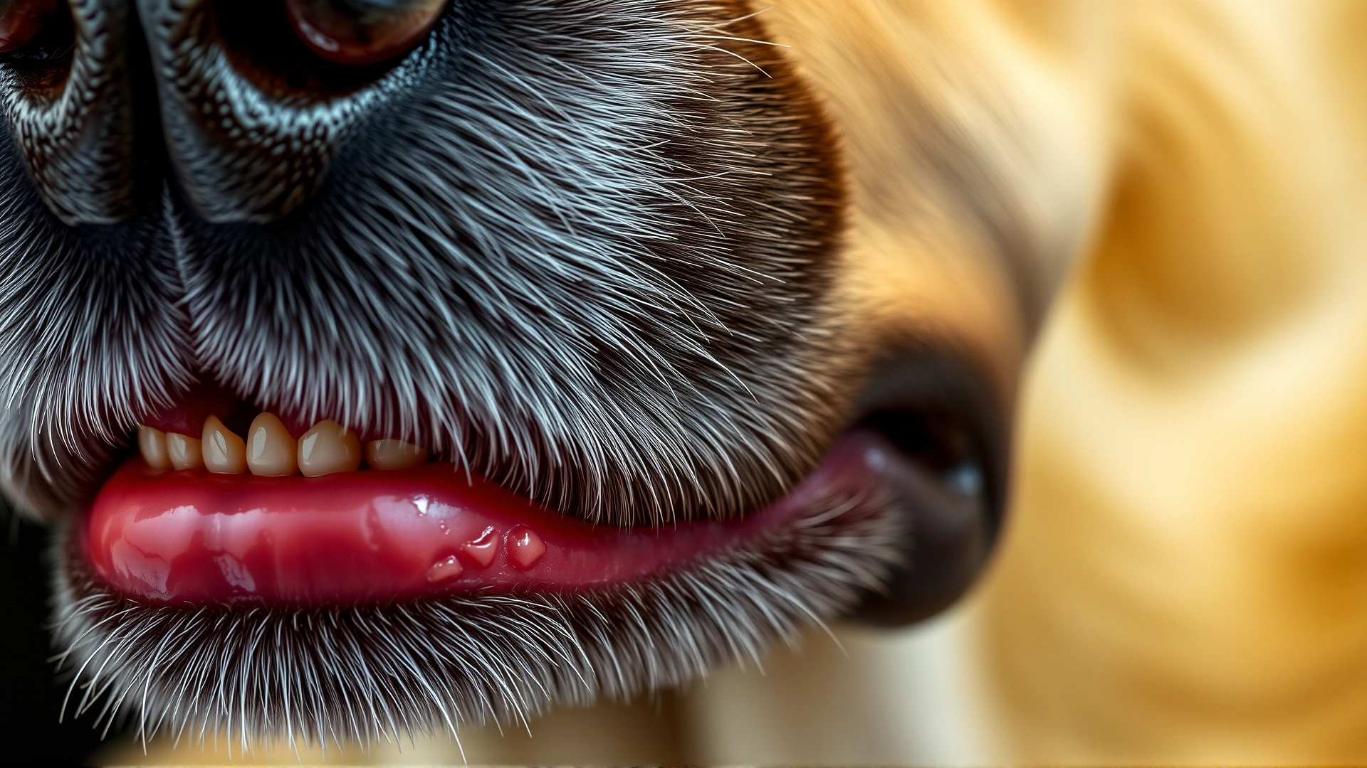Close-up of a dog’s gums that appear pale and whitish, illustrating anemia