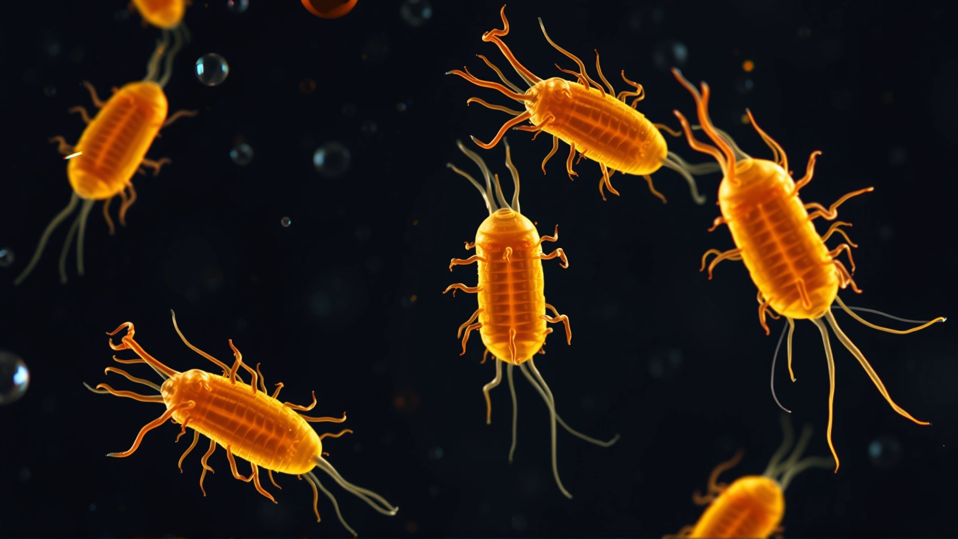 Illustrative microscopic image showing Trichomonas parasites swimming in a fluid sample, high magnification with a dark background.