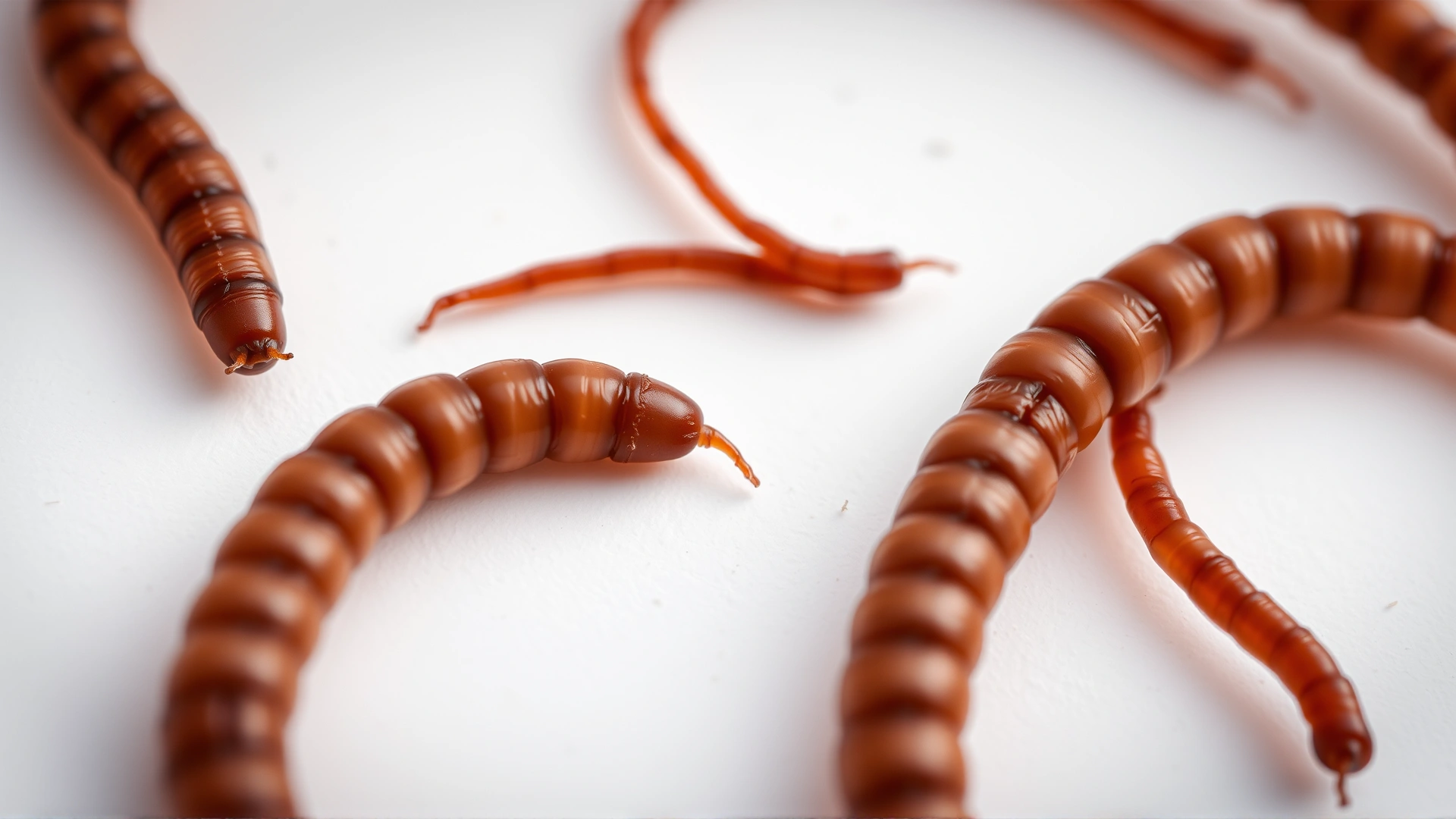 Macro photograph of roundworms on a white background to illustrate intestinal parasites in pets