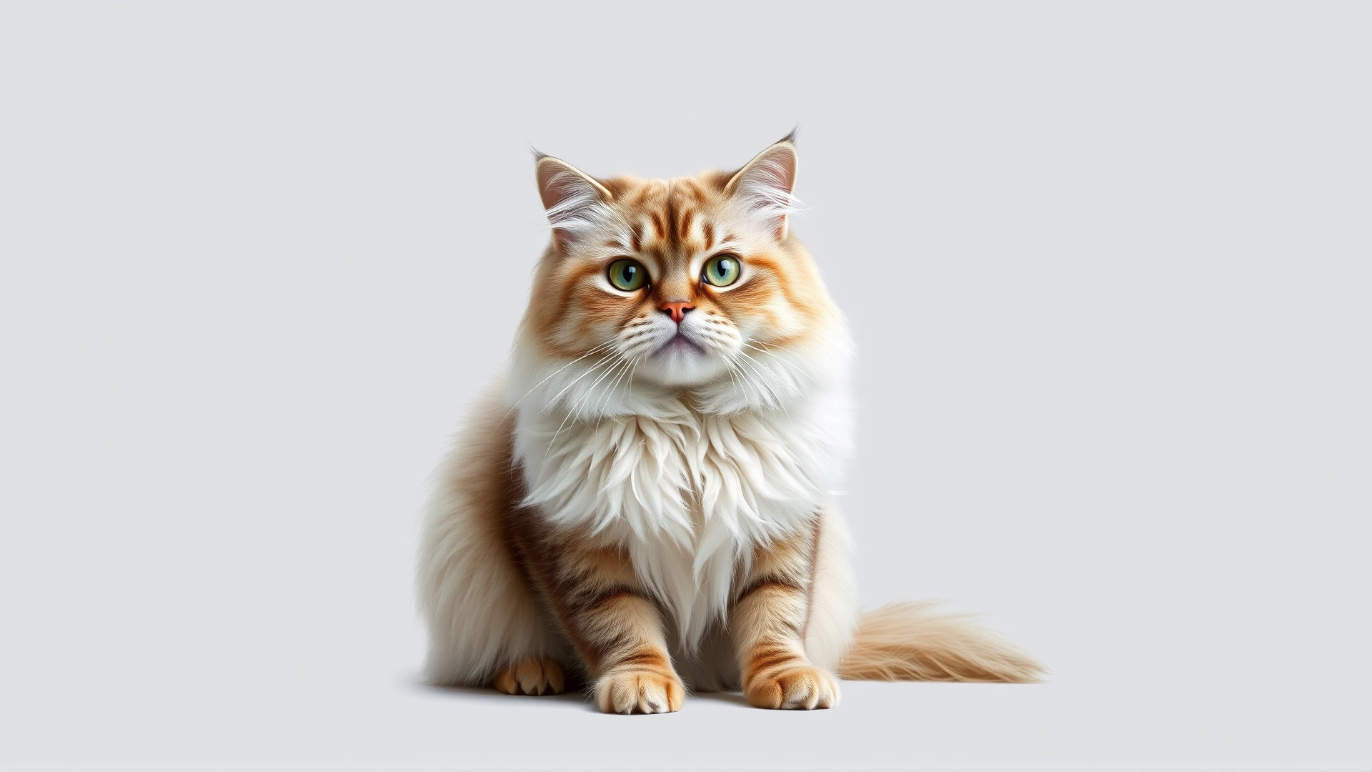 Portrait of a Persian cat sitting elegantly with a calm expression, studio lighting, isolated background.