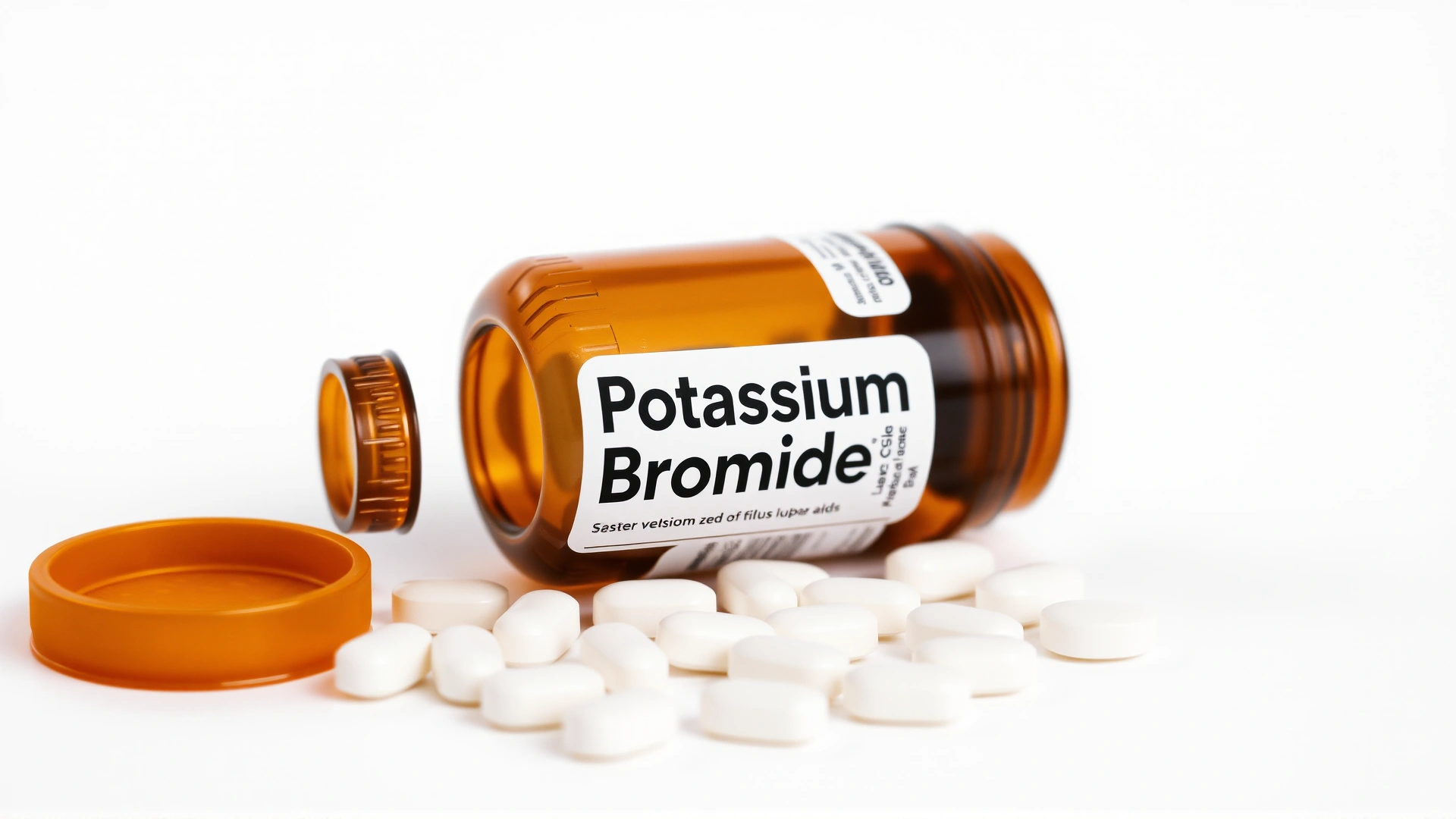 Close-up studio shot of an amber veterinary pill bottle labeled