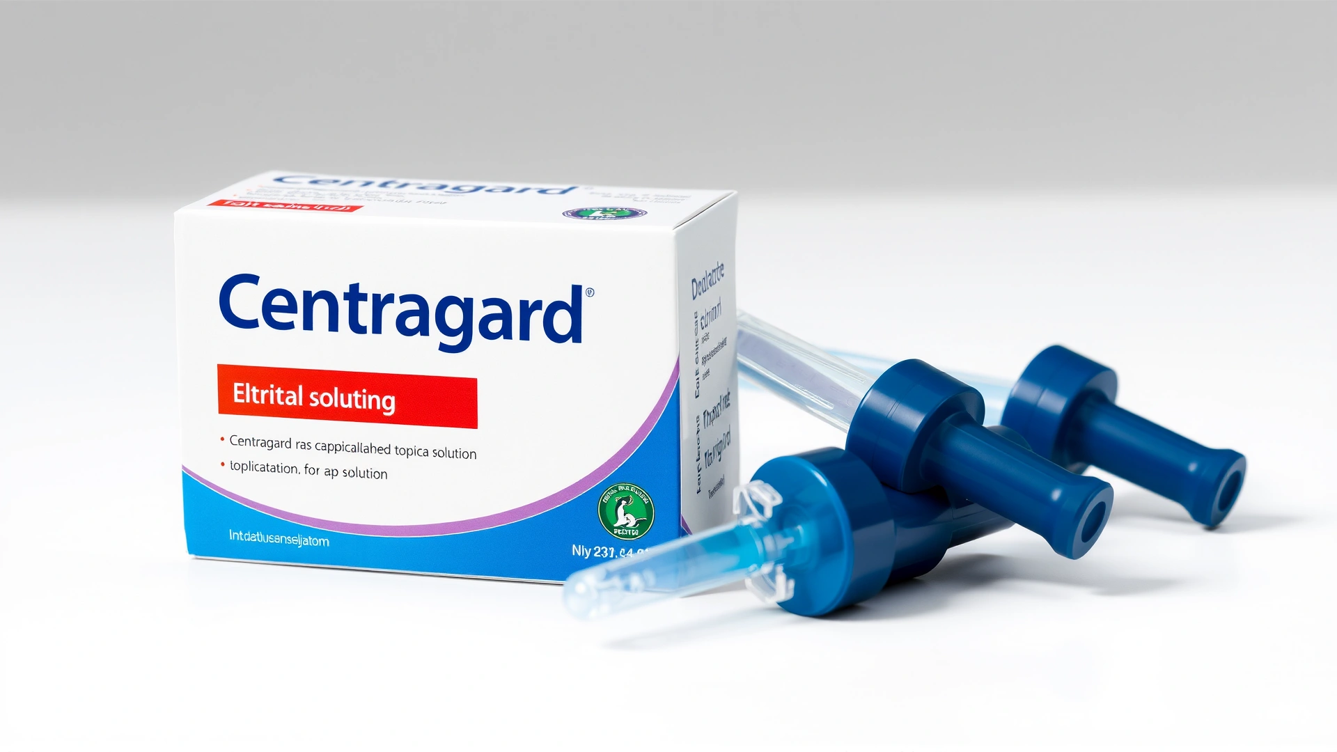 High-resolution studio photograph of Centragard for Cats topical solution box and applicators on white background