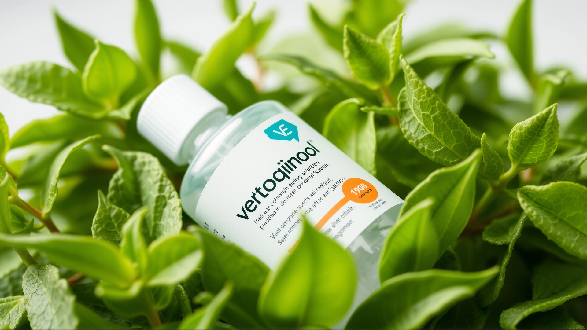 Vetoquinol Ear Cleansing Solution bottle surrounded by fresh green leaves to suggest affordability and freshness