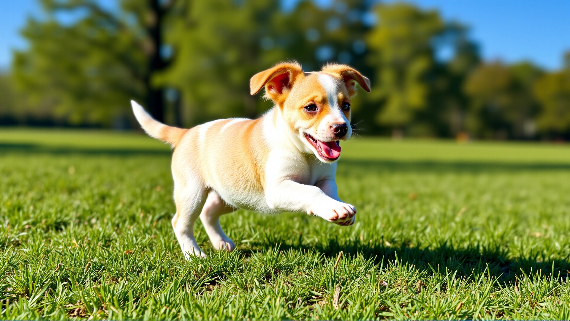 Playful puppy running on fresh grass on a sunny day, illustrating young dogs needing early heartworm testing